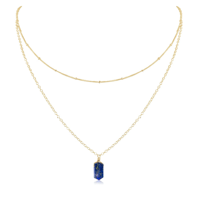 Lapis Lazuli Double Terminated Crystal Chain Layered Choker Necklace
