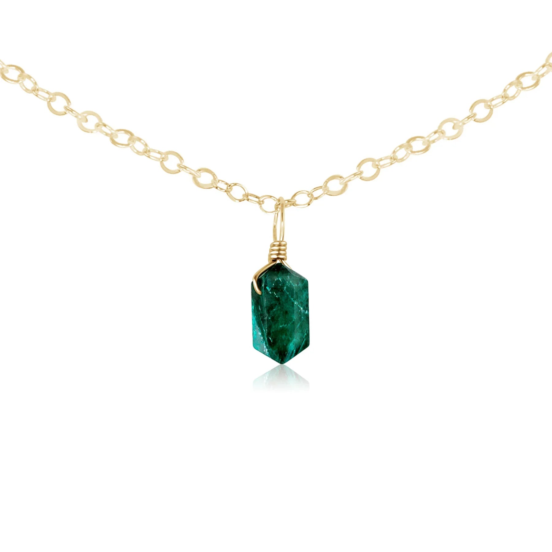 Emerald Mini Double Terminated Crystal Point Pendant Choker Necklace