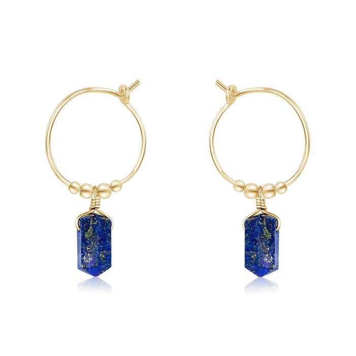 Double Terminated Lapis Lazuli Mini Crystal Point Dangle Hoop Earrings