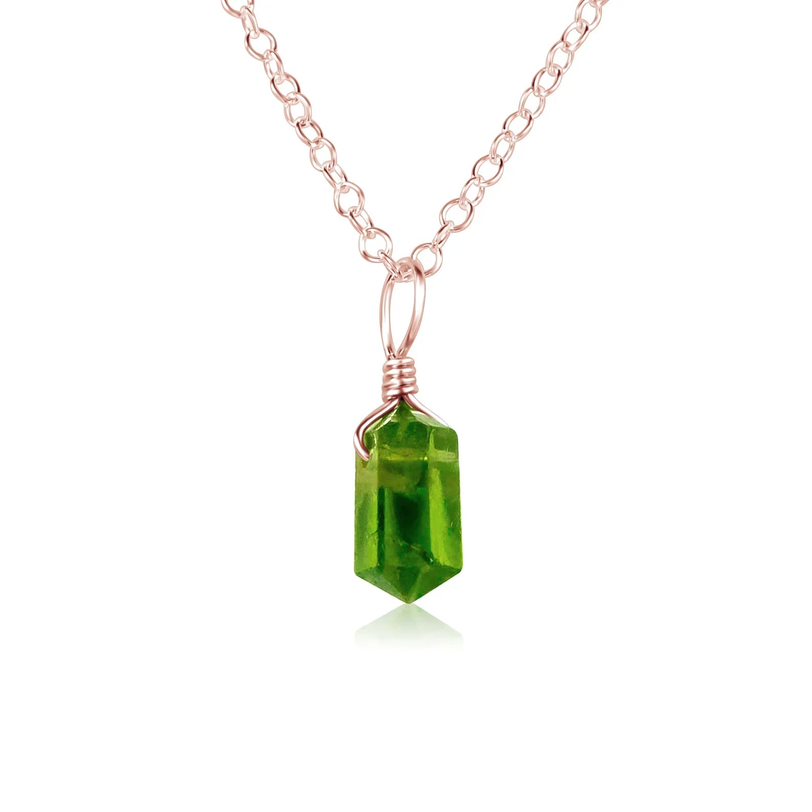 Peridot Mini Double Terminated Crystal Point Pendant Necklace