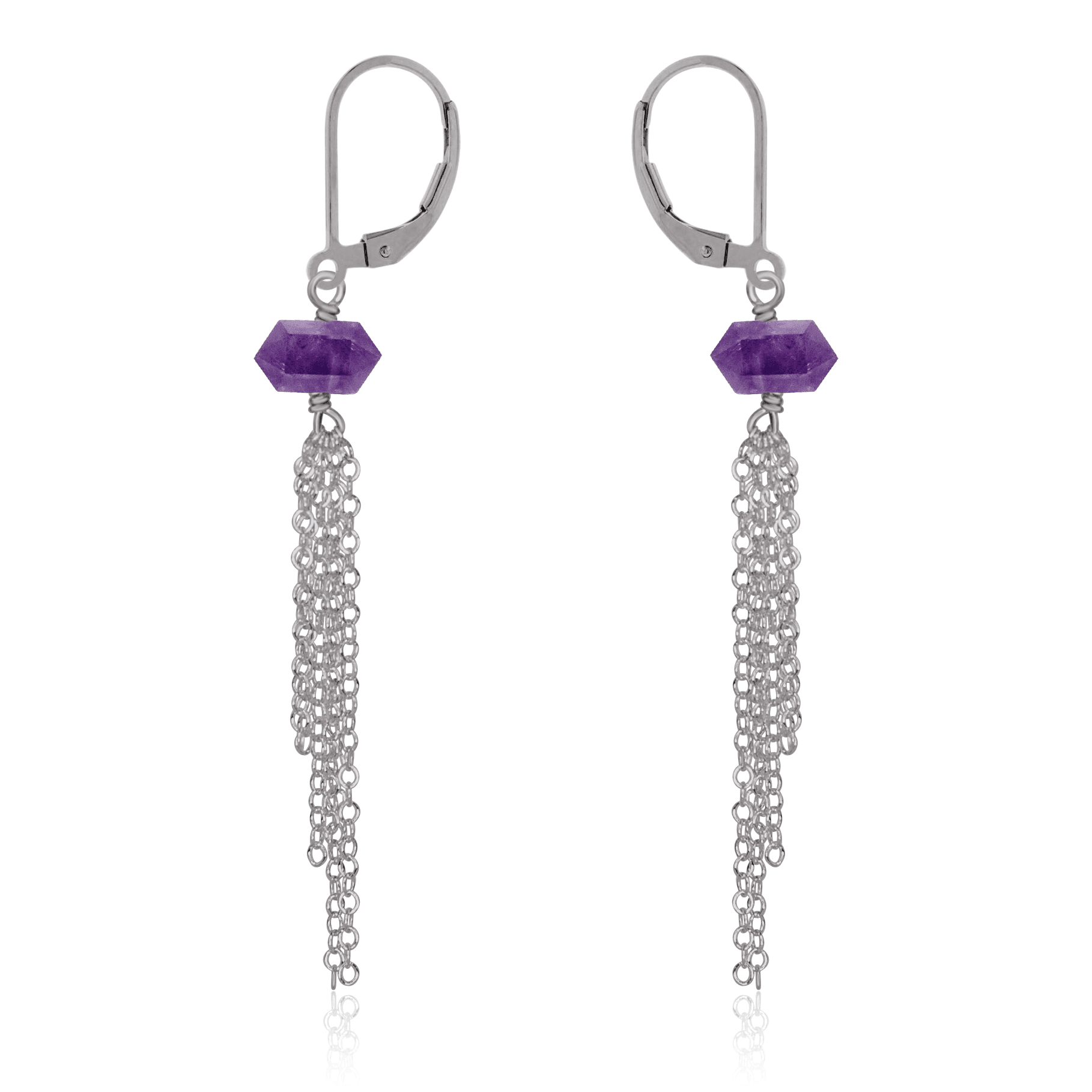 Amethyst Double Terminated Crystal Point Tassel Earrings - Amethyst Double Terminated Crystal Point Tassel Earrings - Stainless Steel - Luna Tide Handmade Crystal Jewellery