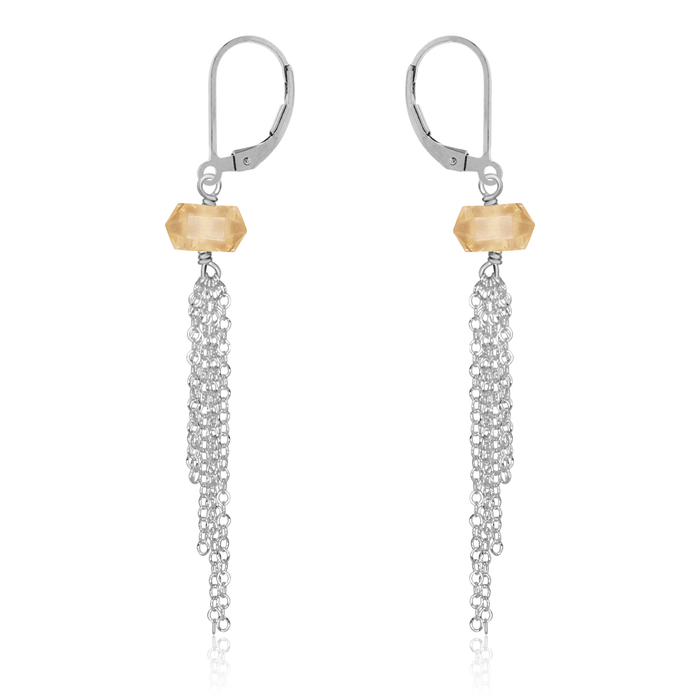 Citrine Double Terminated Crystal Point Tassel Earrings - Citrine Double Terminated Crystal Point Tassel Earrings - Sterling Silver - Luna Tide Handmade Crystal Jewellery