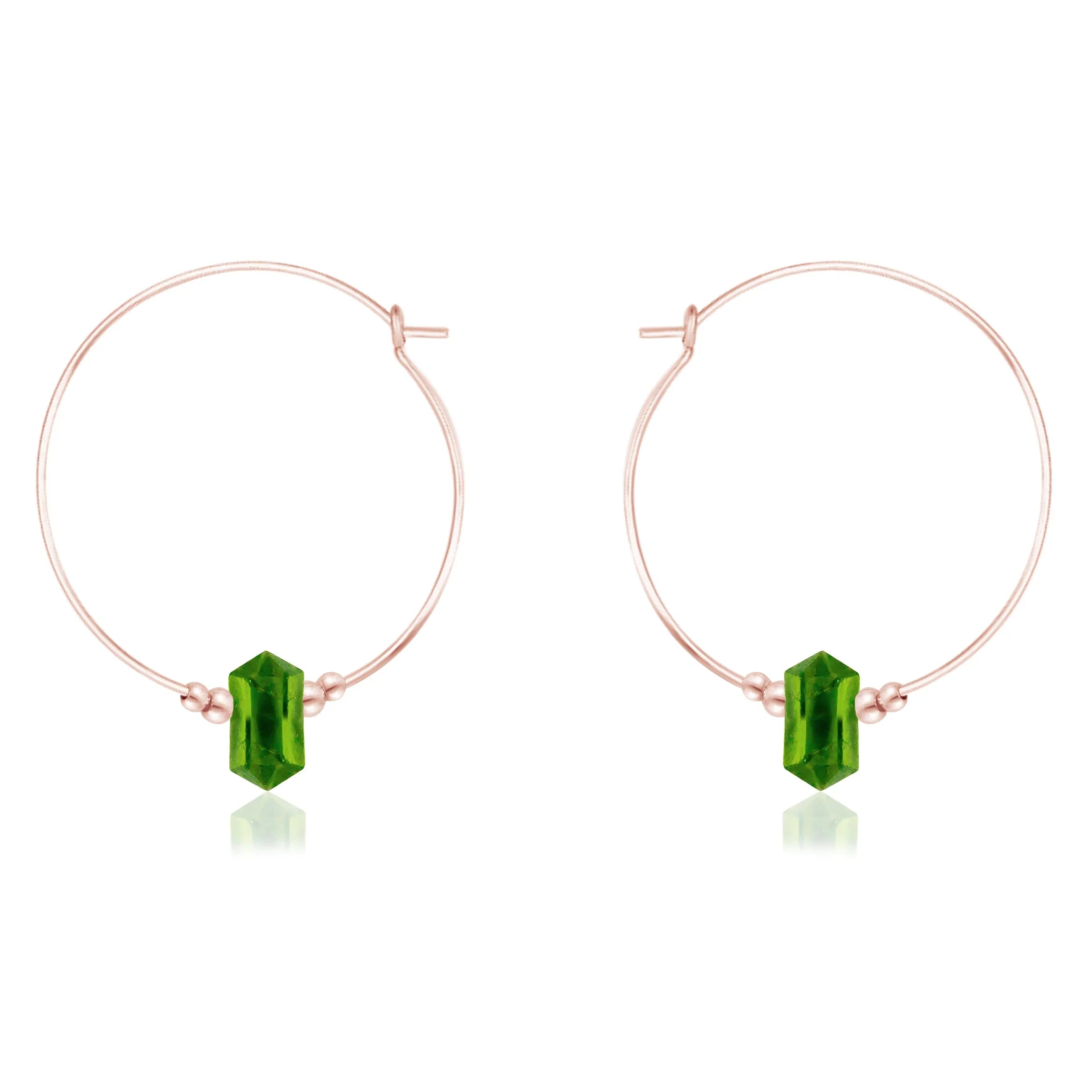 Large Hoop Peridot Double Terminated Crystal Point Earrings