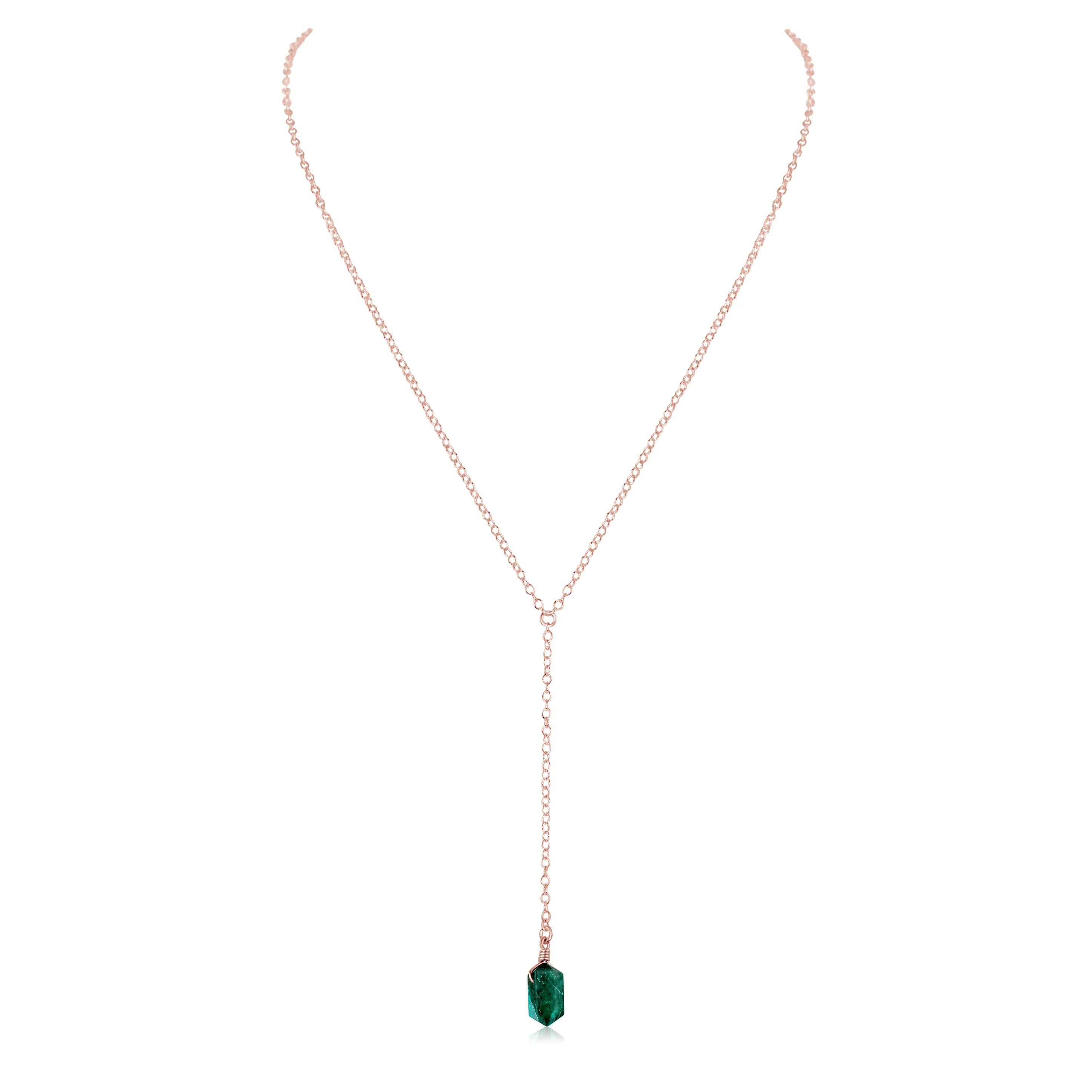 Emerald Double Terminated Mini Crystal Point Lariat Necklace