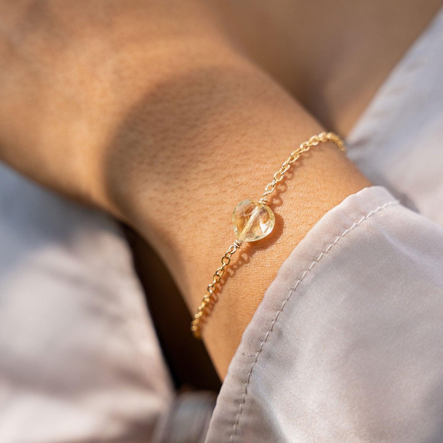 Citrine Crystal Heart Bracelet - Citrine Crystal Heart Bracelet - 14k Gold Fill - Luna Tide Handmade Crystal Jewellery