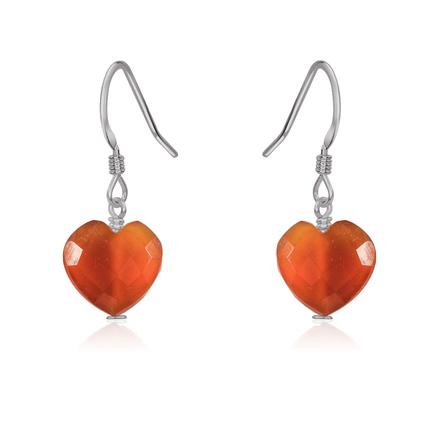 Carnelian Crystal Heart Dangle Earrings - Carnelian Crystal Heart Dangle Earrings - Stainless Steel - Luna Tide Handmade Crystal Jewellery