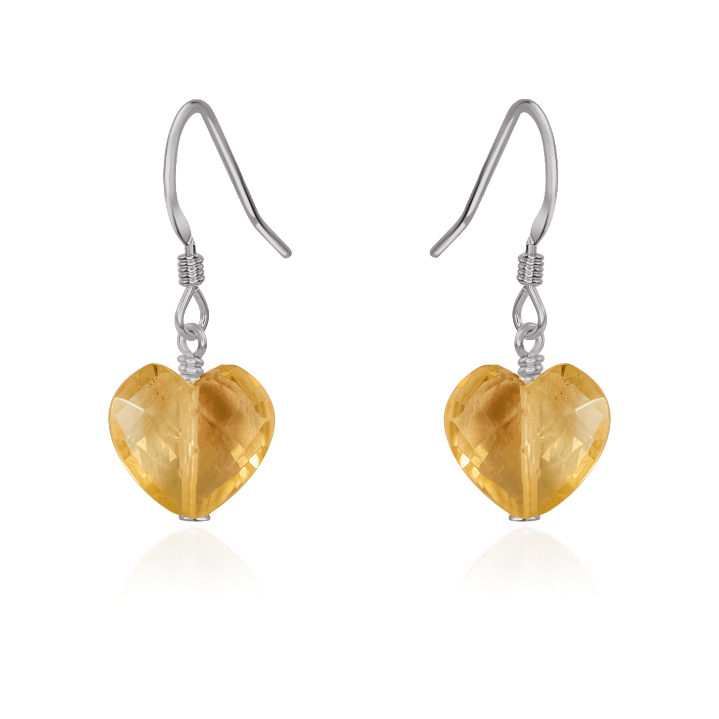Citrine Crystal Heart Dangle Earrings - Citrine Crystal Heart Dangle Earrings - Stainless Steel - Luna Tide Handmade Crystal Jewellery