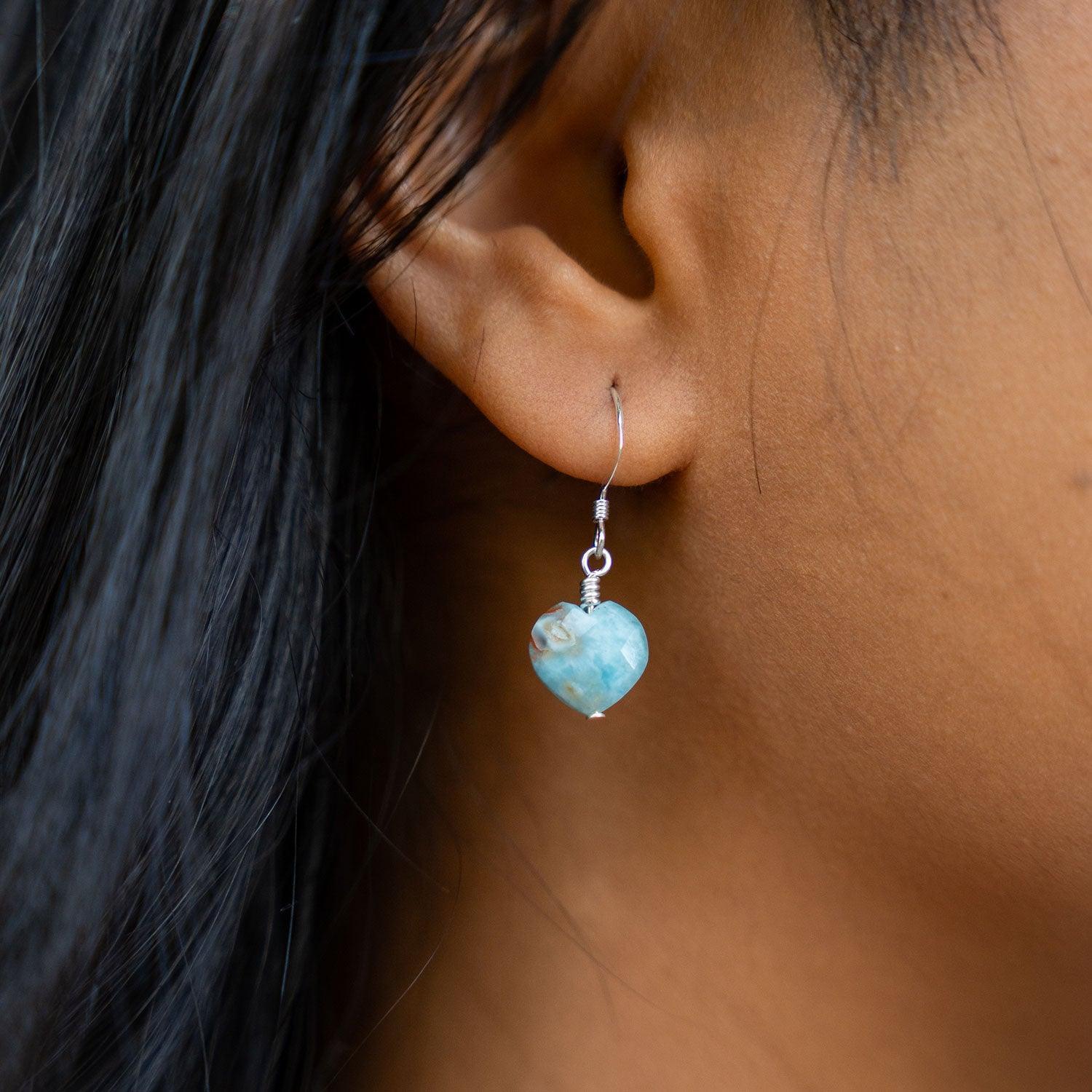 Custom Crystal Heart Dangle Earrings - Custom Crystal Heart Dangle Earrings - Sterling Silver - Luna Tide Handmade Crystal Jewellery