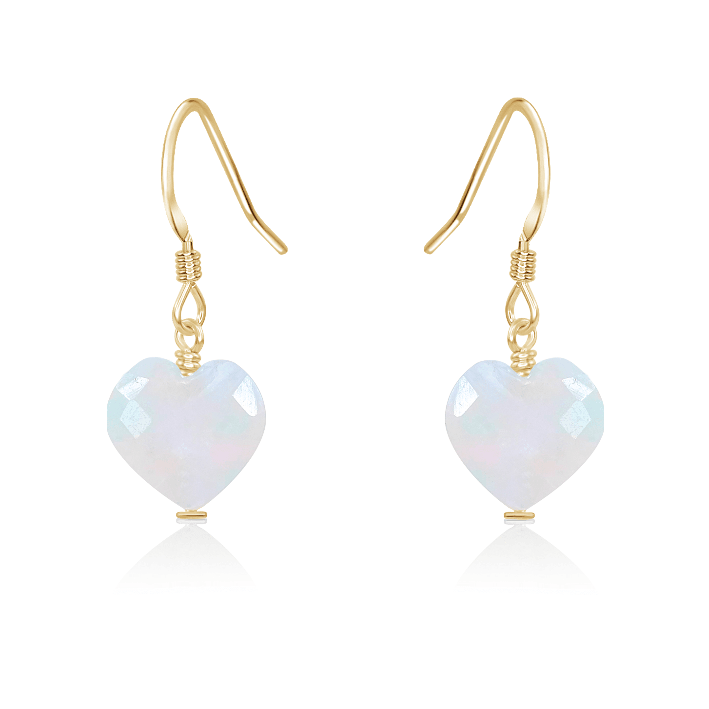 Rainbow Moonstone Crystal Heart Dangle Earrings - Rainbow Moonstone Crystal Heart Dangle Earrings - 14k Gold Fill - Luna Tide Handmade Crystal Jewellery