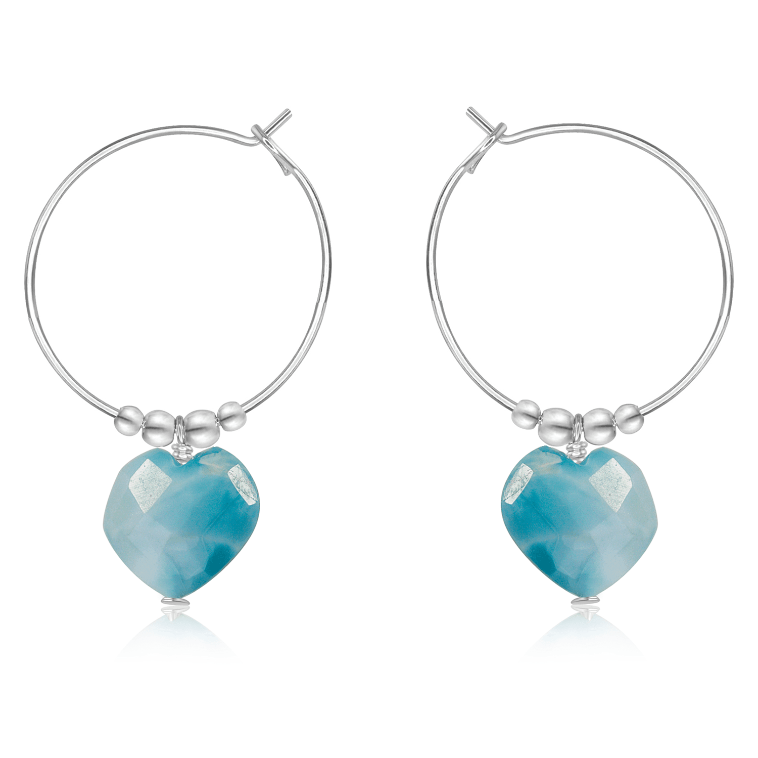 Larimar Crystal Heart Dangle Hoop Earrings - Larimar Crystal Heart Dangle Hoop Earrings - Sterling Silver - Luna Tide Handmade Crystal Jewellery