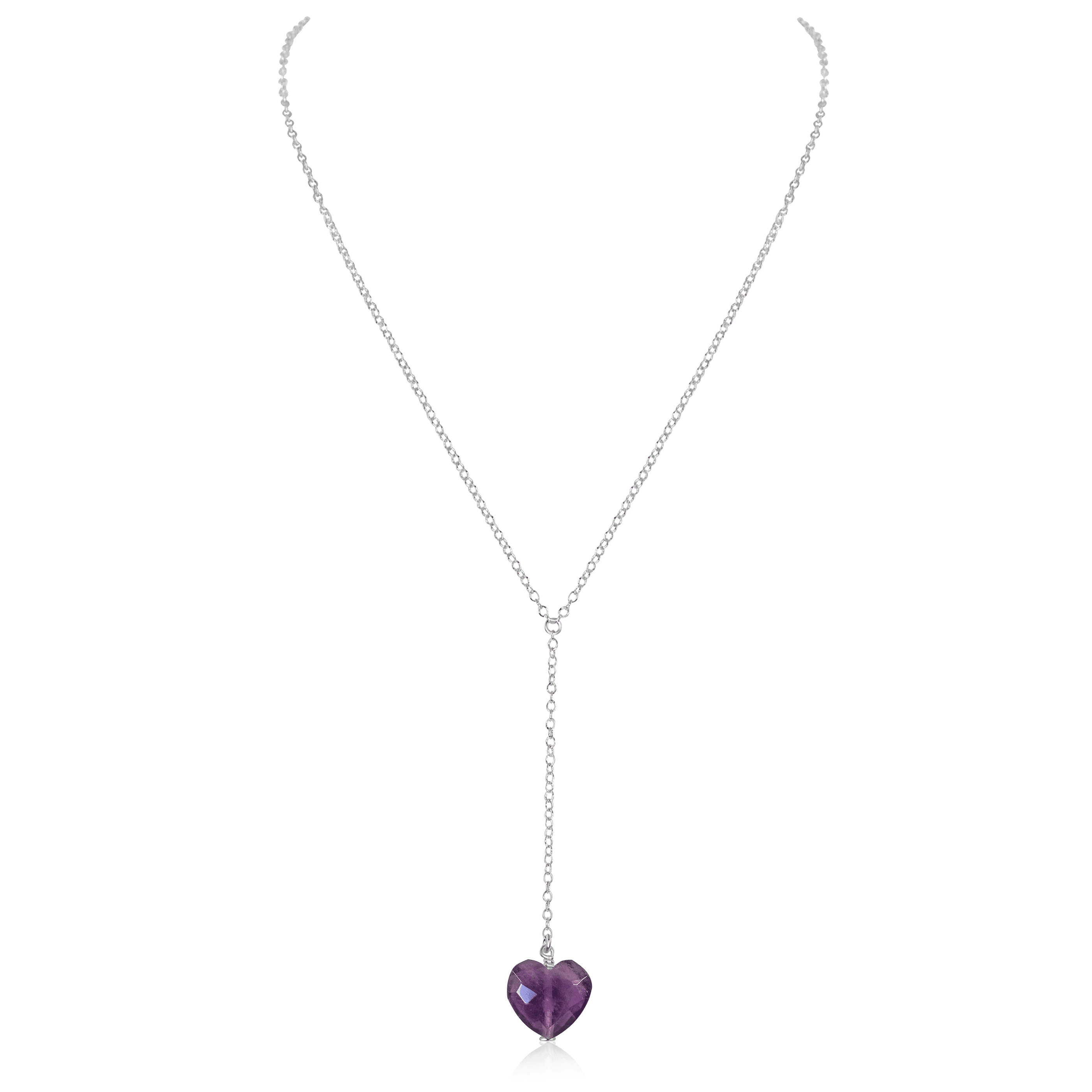 Amethyst Crystal Heart Lariat Necklace - Amethyst Crystal Heart Lariat Necklace - Sterling Silver - Luna Tide Handmade Crystal Jewellery