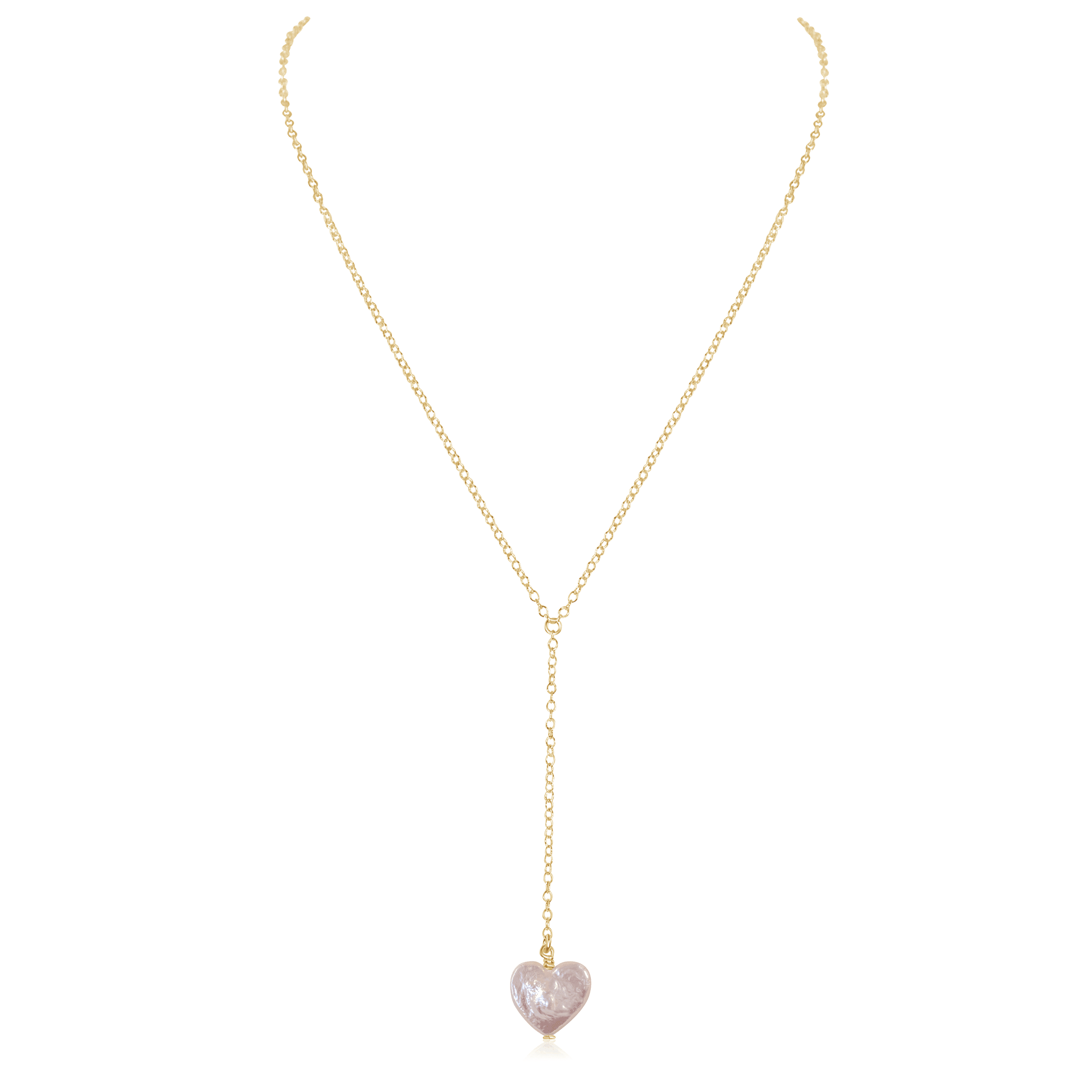 Freshwater Pearl Heart Lariat Necklace - Freshwater Pearl Heart Lariat Necklace - 14k Gold Fill - Luna Tide Handmade Crystal Jewellery