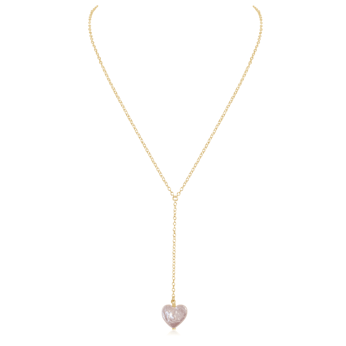 Freshwater Pearl Heart Lariat Necklace - Freshwater Pearl Heart Lariat Necklace - 14k Gold Fill - Luna Tide Handmade Crystal Jewellery