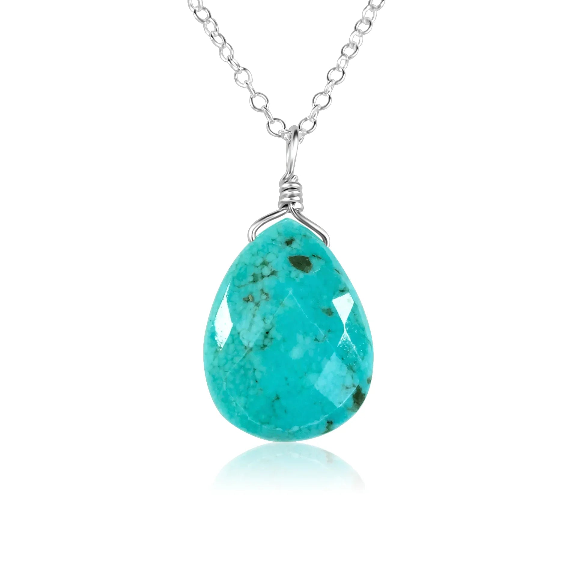 Large Turquoise Faceted Teardrop Crystal Pendant Necklace