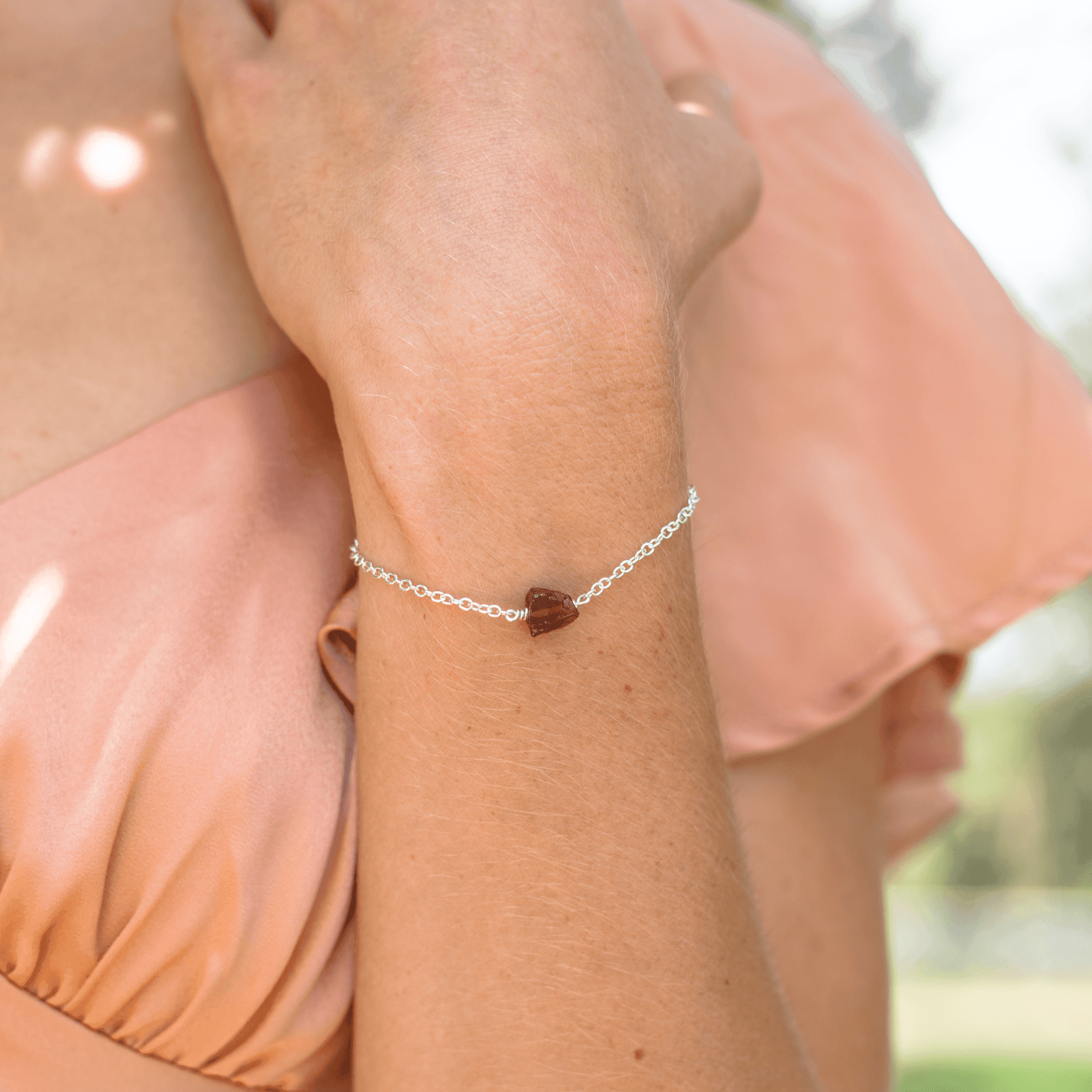 Raw Garnet Crystal Jewellery Set - Raw Garnet Crystal Jewellery Set - Sterling Silver / Cable / Necklace & Earrings & Bracelet - Luna Tide Handmade Crystal Jewellery