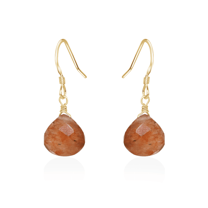 Sunstone Gemstone Teardrop Dangle Earrings - Sunstone Gemstone Teardrop Dangle Earrings - 14k Gold Fill - Luna Tide Handmade Crystal Jewellery