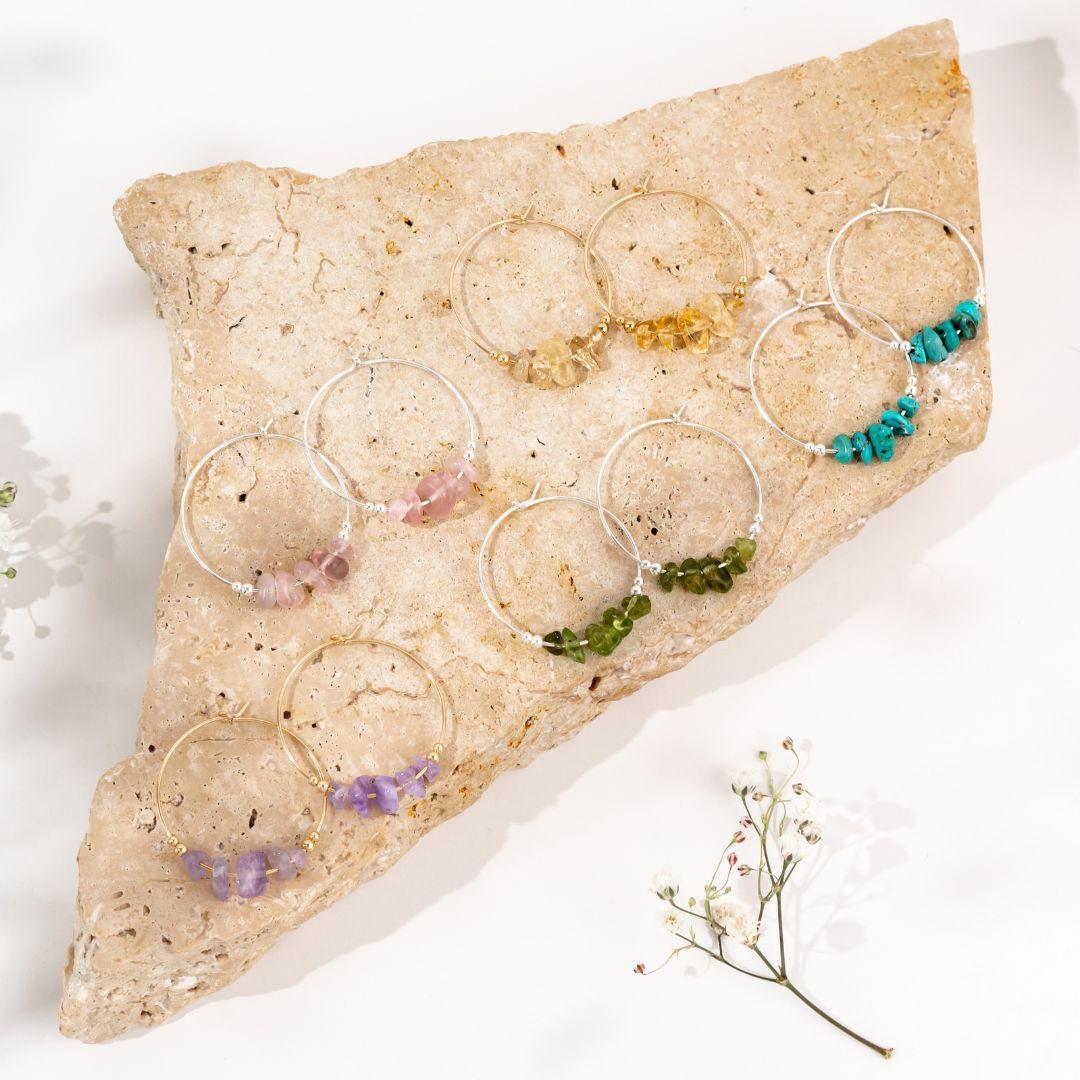 Custom Crystal Chip Large Hoop Earrings - Custom Crystal Chip Large Hoop Earrings - Sterling Silver - Luna Tide Handmade Crystal Jewellery