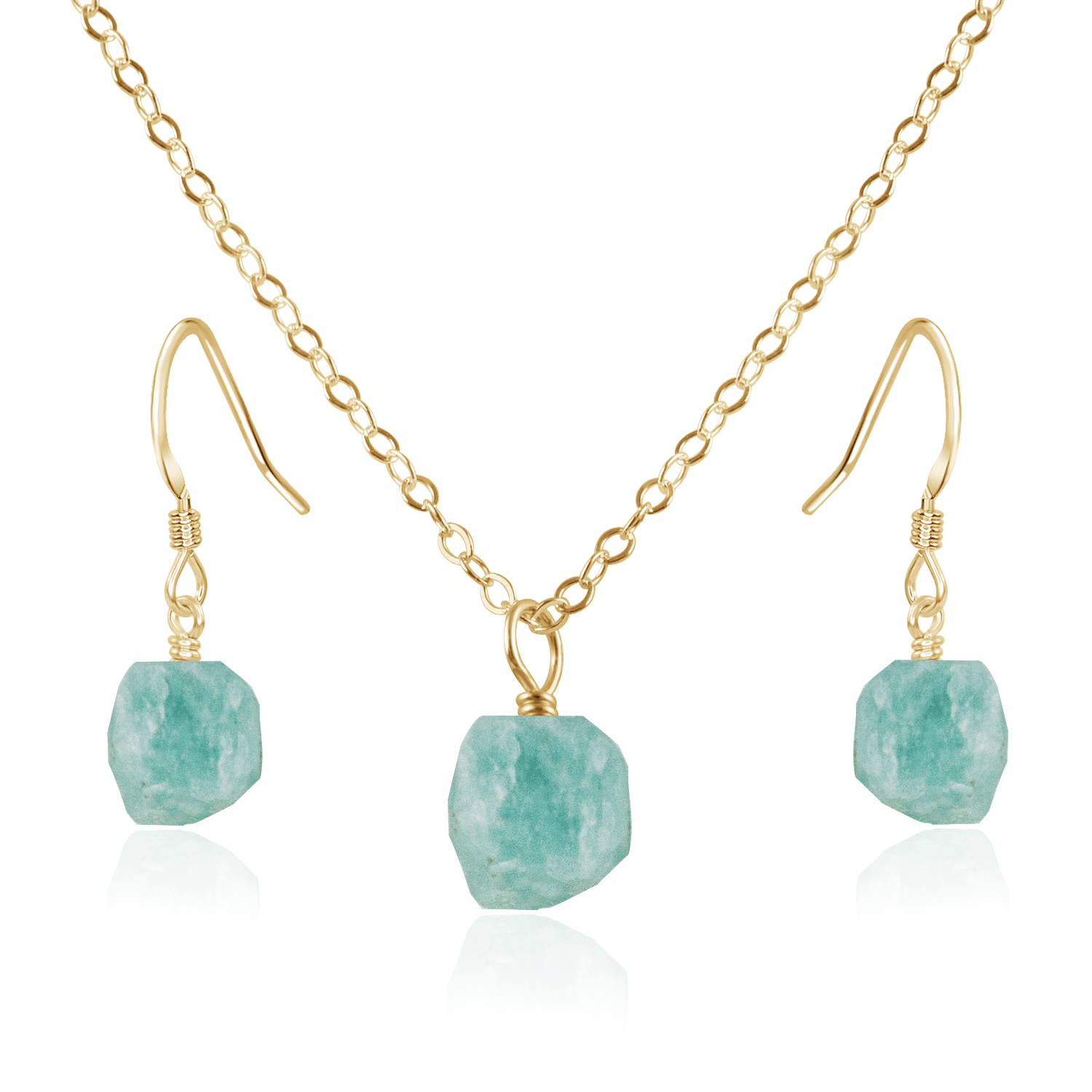 Raw Amazonite Crystal Jewellery Set - Raw Amazonite Crystal Jewellery Set - 14k Gold Fill / Cable / Necklace & Earrings - Luna Tide Handmade Crystal Jewellery