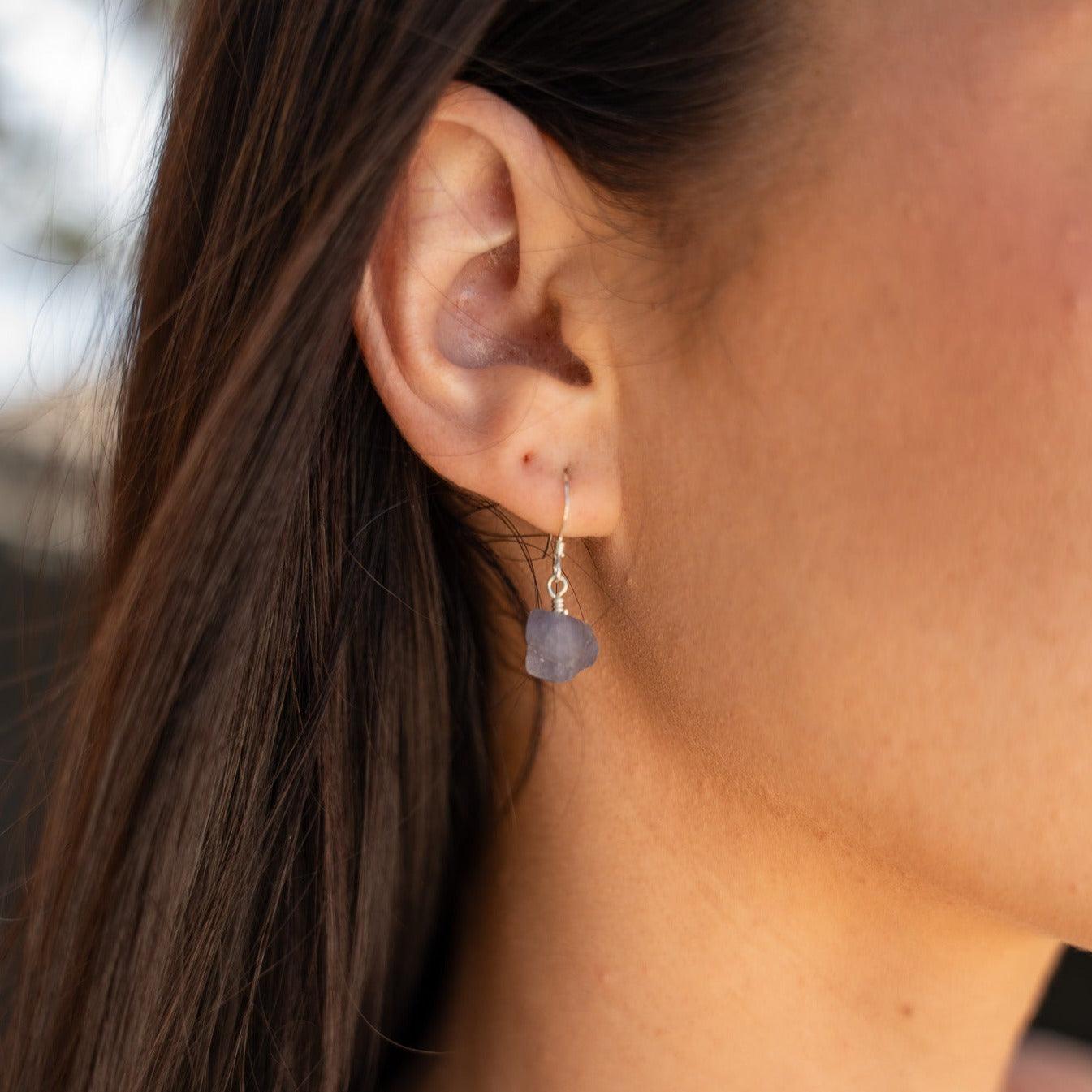 Raw Tanzanite Crystal Jewellery Set - Raw Tanzanite Crystal Jewellery Set - Sterling Silver / Cable / Necklace & Earrings & Bracelet - Luna Tide Handmade Crystal Jewellery