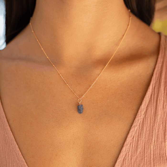 Raw Tanzanite Natural Crystal Pendant Necklace - Raw Tanzanite Natural Crystal Pendant Necklace - 14k Gold Fill / Satellite - Luna Tide Handmade Crystal Jewellery