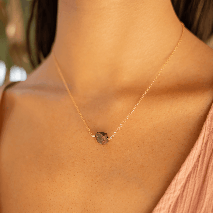 Tiny Raw Earth Red Ruby Crystal Nugget Necklace - Tiny Raw Earth Red Ruby Crystal Nugget Necklace - 14k Gold Fill - Luna Tide Handmade Crystal Jewellery