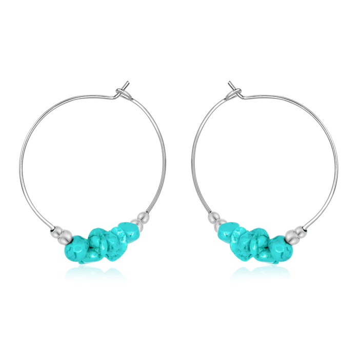 Turquoise Crystal Chip Large Hoop Earrings - Turquoise Crystal Chip Large Hoop Earrings - Sterling Silver - Luna Tide Handmade Crystal Jewellery