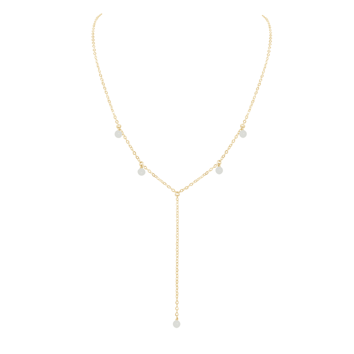 White Moonstone Crystal Boho Lariat Necklace - White Moonstone Crystal Boho Lariat Necklace - 14k Gold Fill - Luna Tide Handmade Crystal Jewellery
