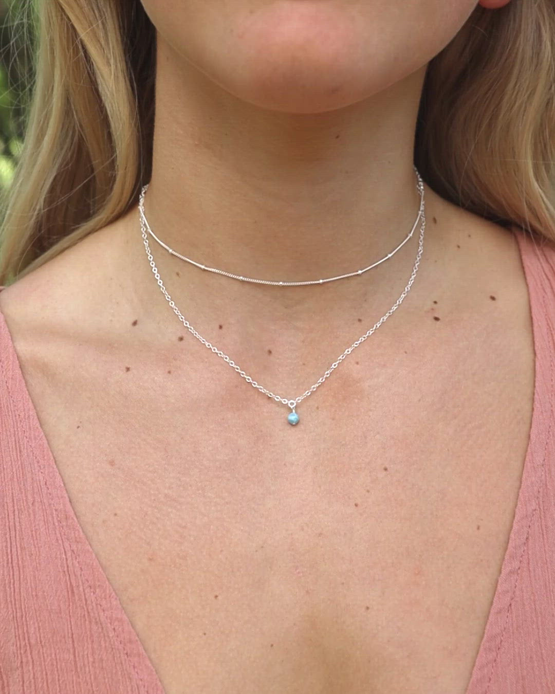 Larimar Gemstone Chain Layered Choker Necklace