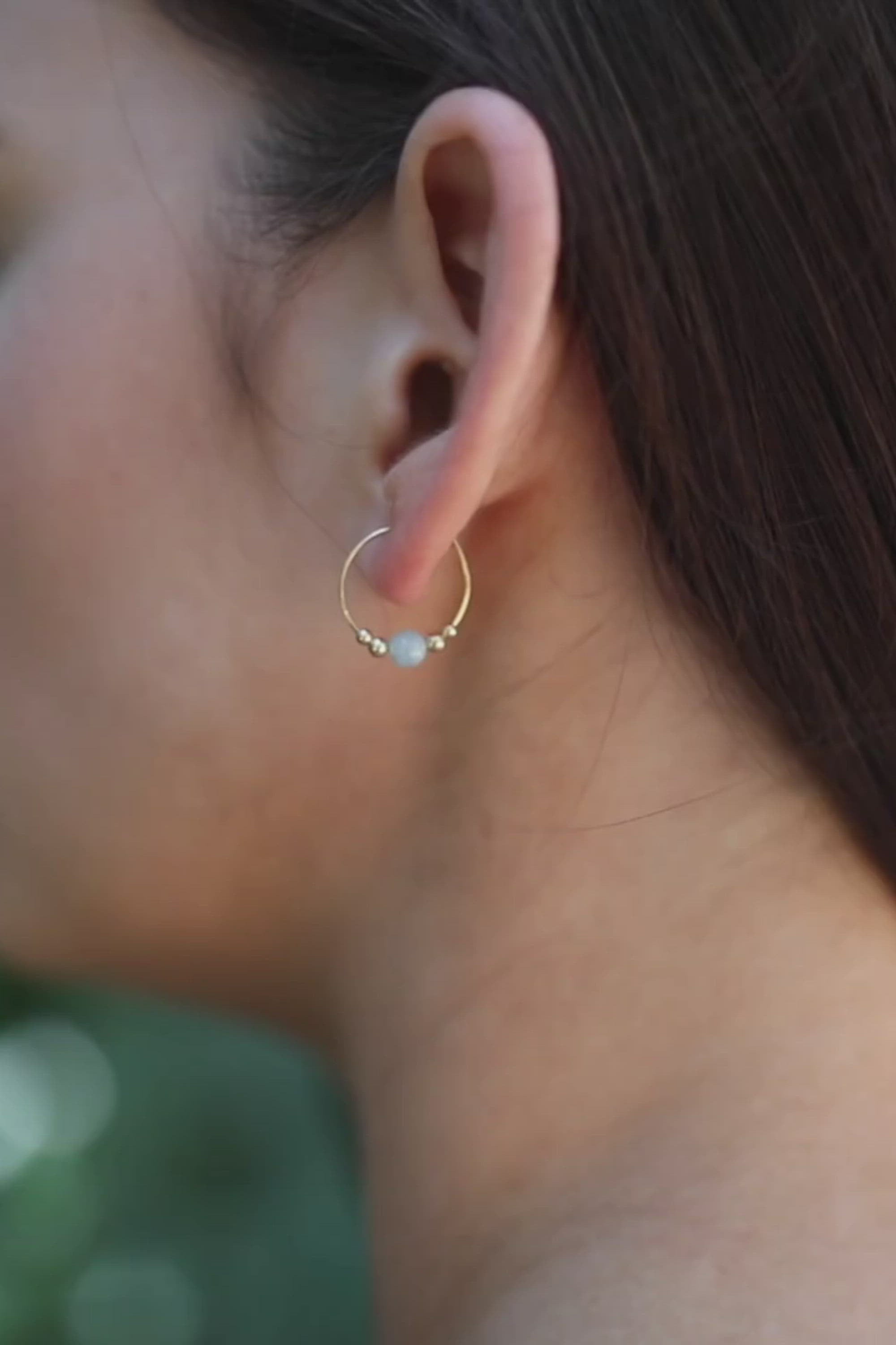 Tiny Blue Aquamarine Bead Hoop Earrings