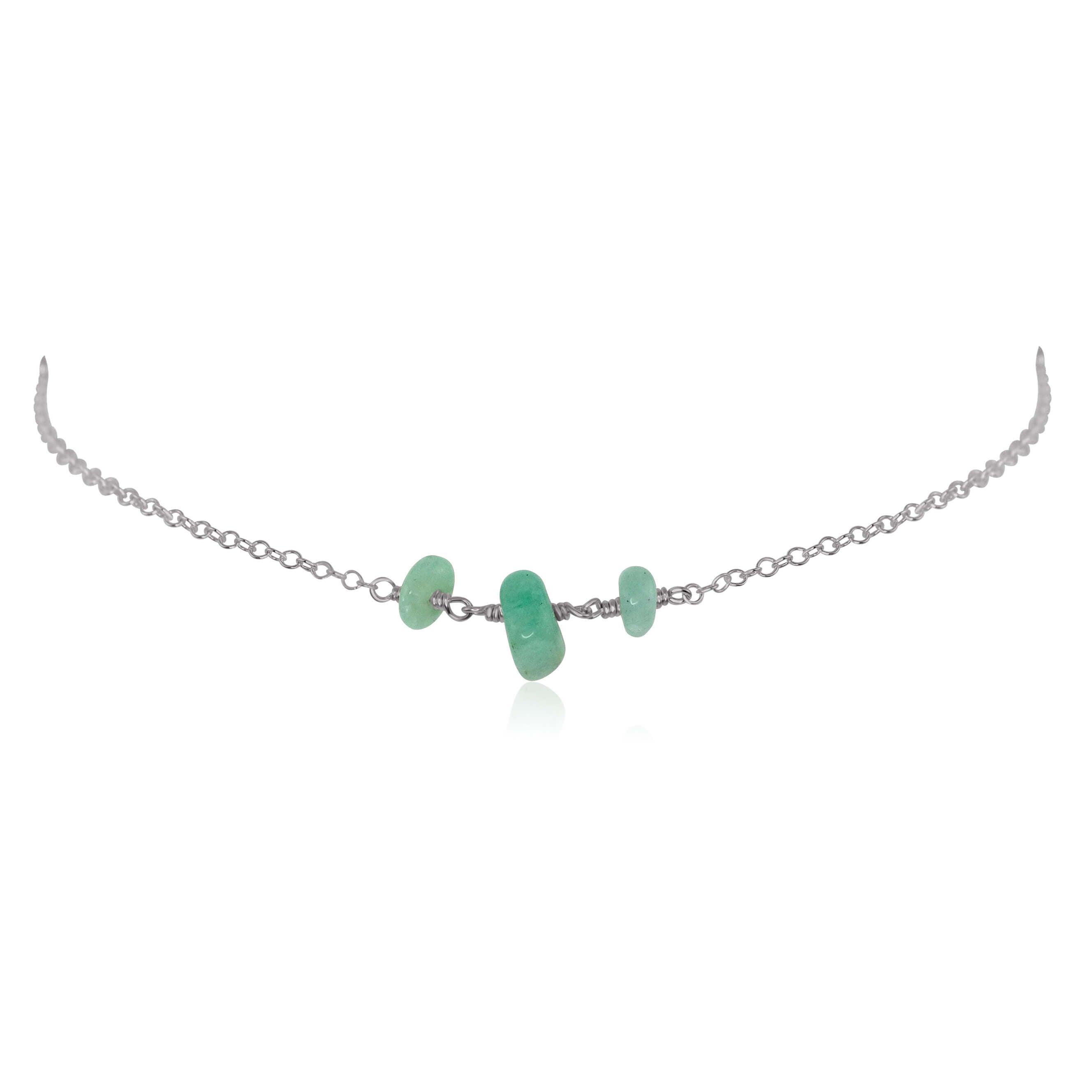 Amazonite Beaded Chain Choker Necklace - Amazonite Beaded Chain Choker Necklace - Stainless Steel - Luna Tide Handmade Crystal Jewellery