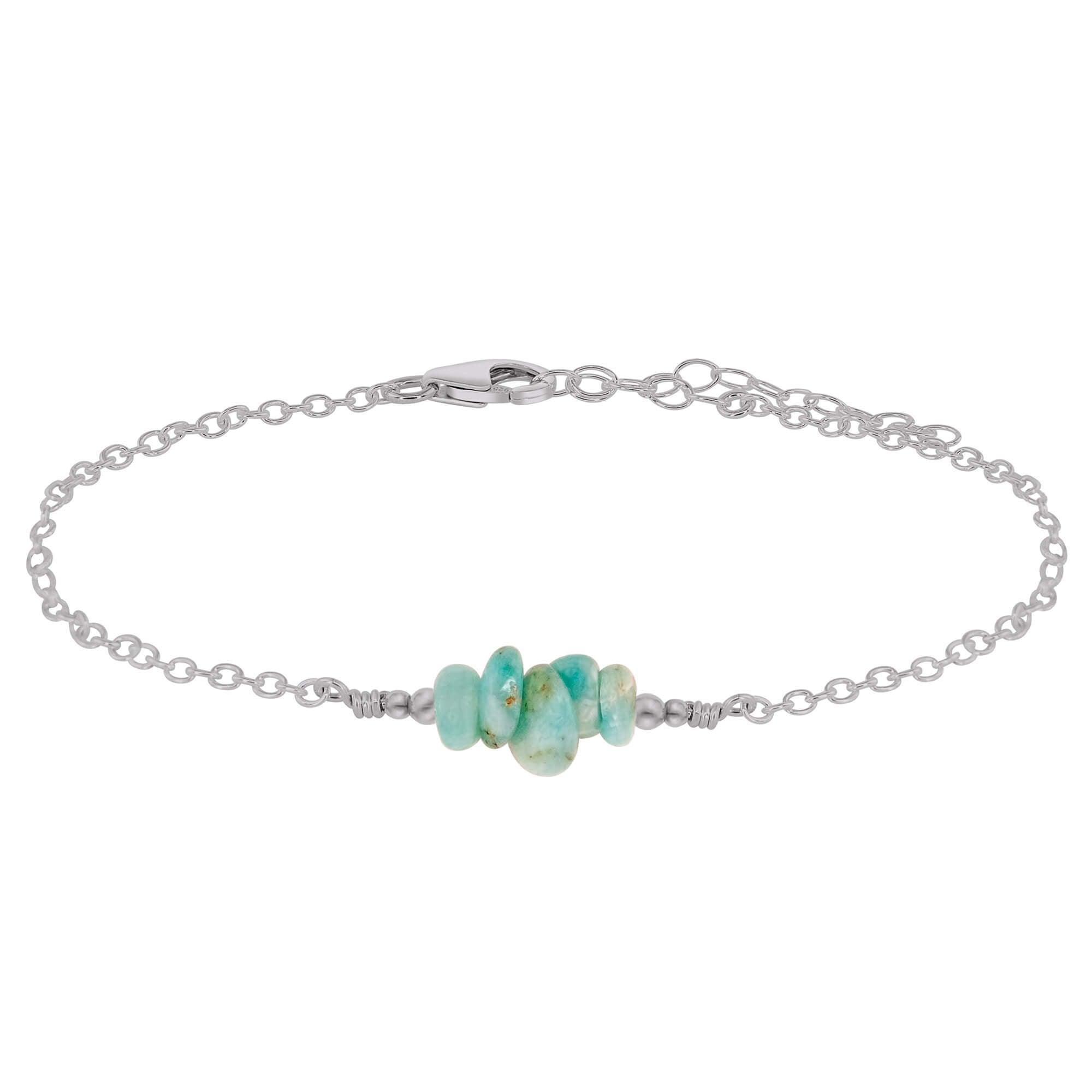 Amazonite Chip Bead Bar Anklet - Amazonite Chip Bead Bar Anklet - Stainless Steel - Luna Tide Handmade Crystal Jewellery