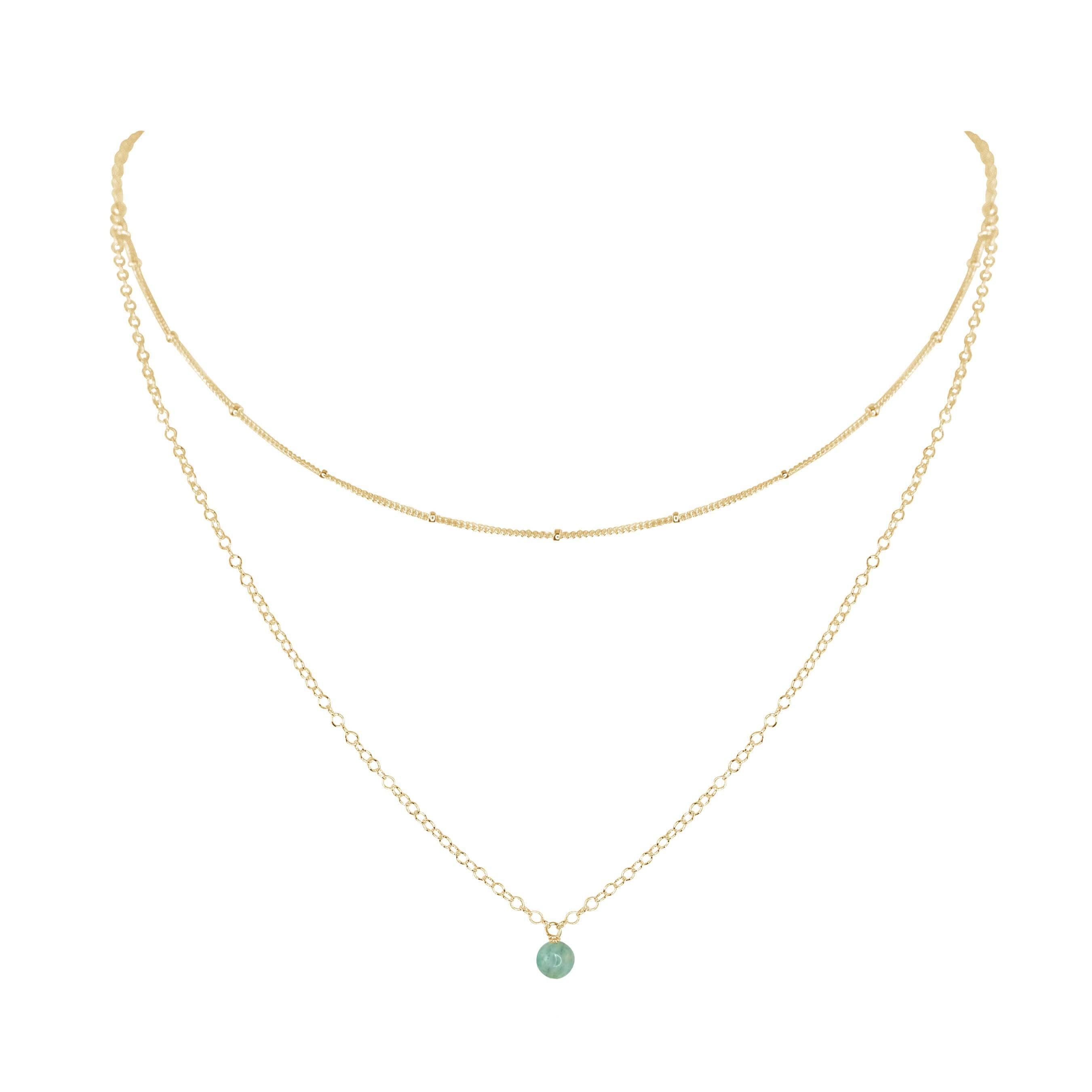 Amazonite Gemstone Chain Layered Choker Necklace - Amazonite Gemstone Chain Layered Choker Necklace - 14k Gold Fill - Luna Tide Handmade Crystal Jewellery