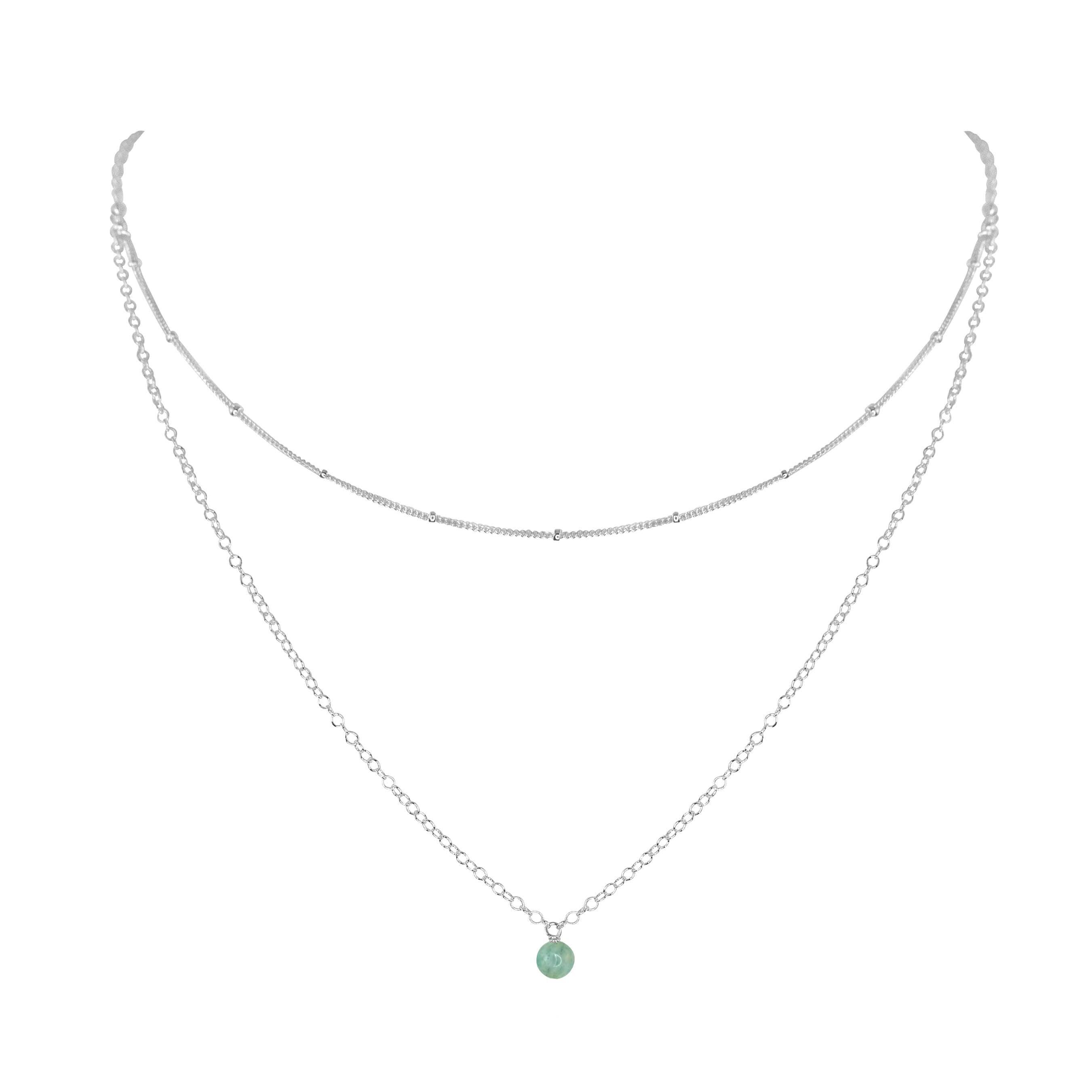 Amazonite Gemstone Chain Layered Choker Necklace - Amazonite Gemstone Chain Layered Choker Necklace - Sterling Silver - Luna Tide Handmade Crystal Jewellery