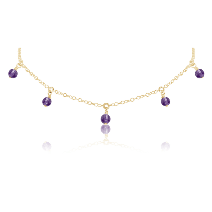 Amethyst Bead Drop Choker - Amethyst Bead Drop Choker - 14k Gold Fill - Luna Tide Handmade Crystal Jewellery