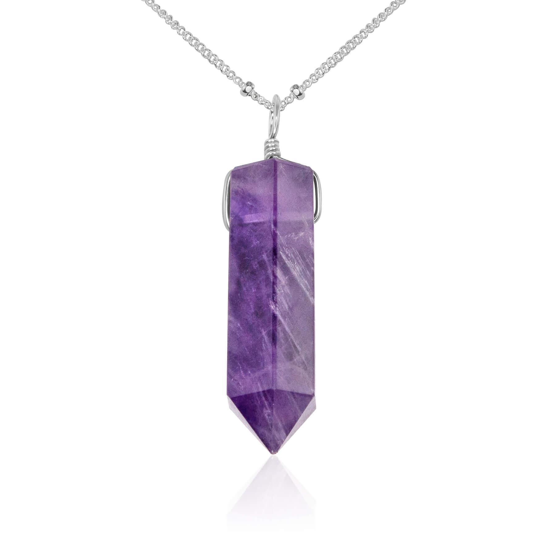Amethyst Crystal Generator Point Pendant Necklace - Amethyst Crystal Generator Point Pendant Necklace - Sterling Silver / Satellite - Luna Tide Handmade Crystal Jewellery