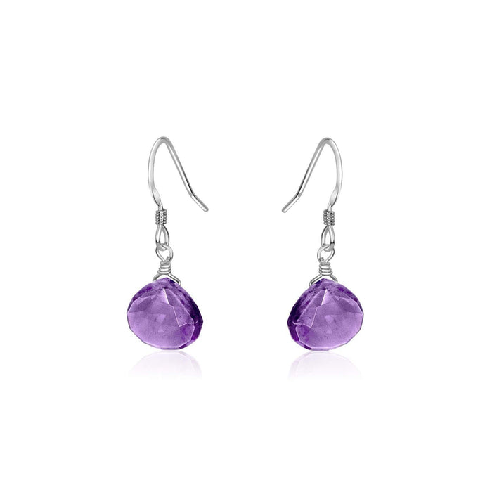 Amethyst Gemstone Teardrop Dangle Earrings - Amethyst Gemstone Teardrop Dangle Earrings - Sterling Silver - Luna Tide Handmade Crystal Jewellery