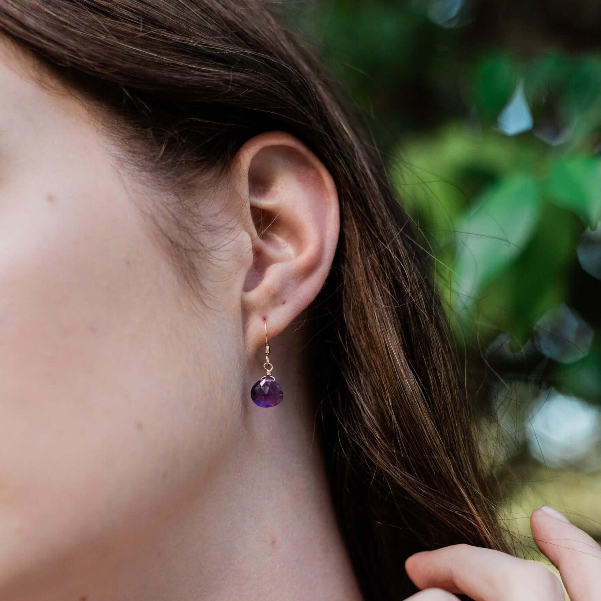 Amethyst Gemstone Teardrop Dangle Earrings - Amethyst Gemstone Teardrop Dangle Earrings - Sterling Silver - Luna Tide Handmade Crystal Jewellery