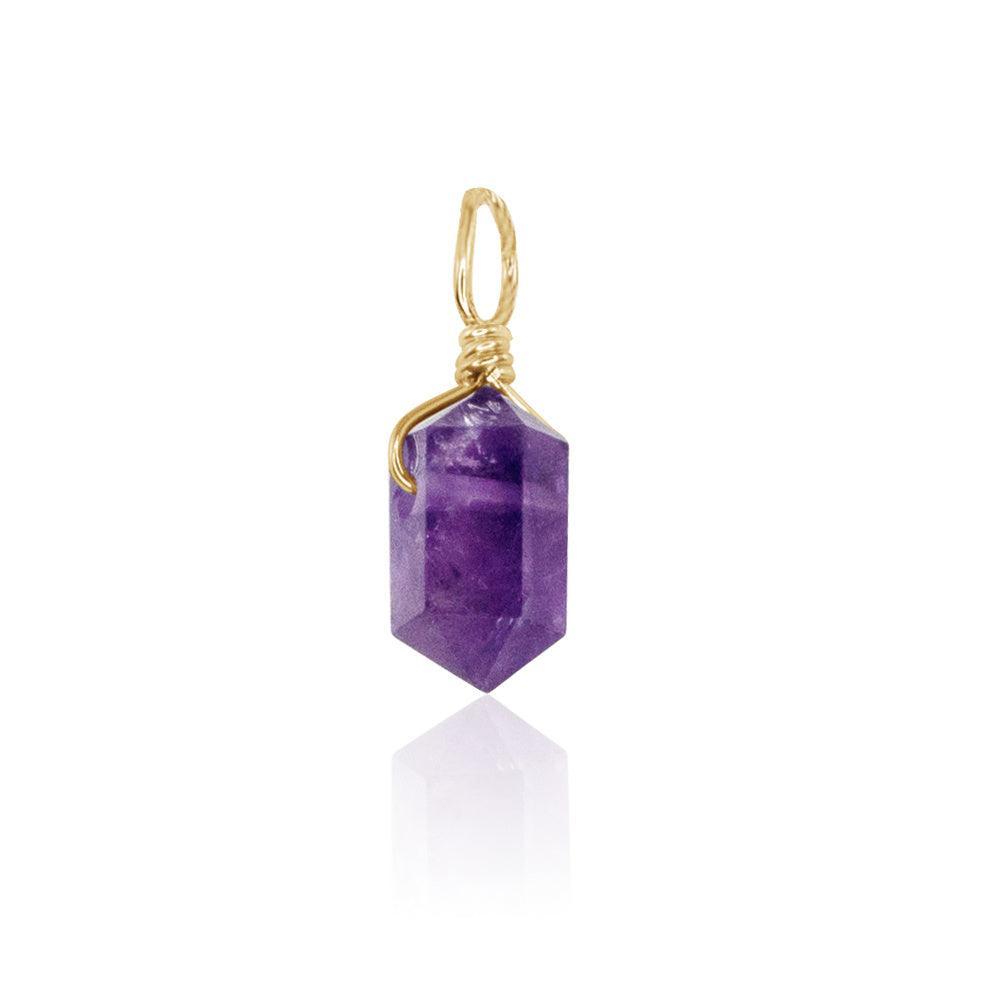 Amethyst Mini Double Terminated Crystal Point Pendant - Amethyst Mini Double Terminated Crystal Point Pendant - 14k Gold Fill - Luna Tide Handmade Crystal Jewellery