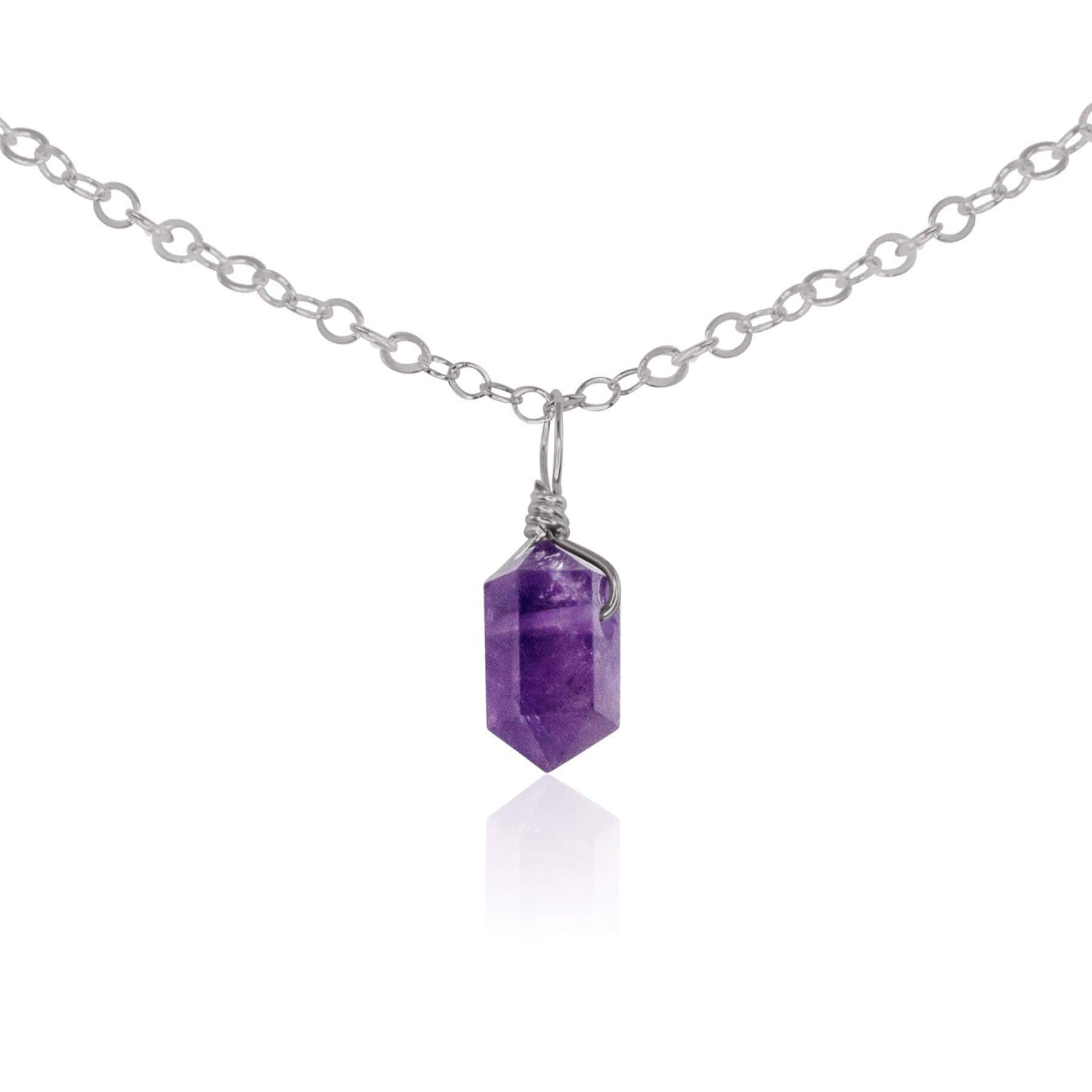 Amethyst Mini Double Terminated Crystal Point Pendant Choker Necklace - Amethyst Mini Double Terminated Crystal Point Pendant Choker Necklace - Stainless Steel / Cable - Luna Tide Handmade Crystal Jewellery