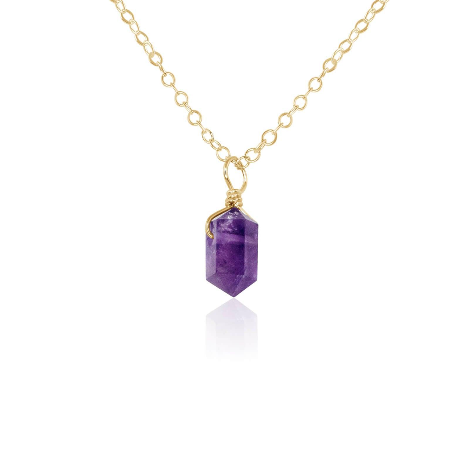 Amethyst Mini Double Terminated Crystal Point Pendant Necklace - Amethyst Mini Double Terminated Crystal Point Pendant Necklace - 14k Gold Fill / Cable - Luna Tide Handmade Crystal Jewellery