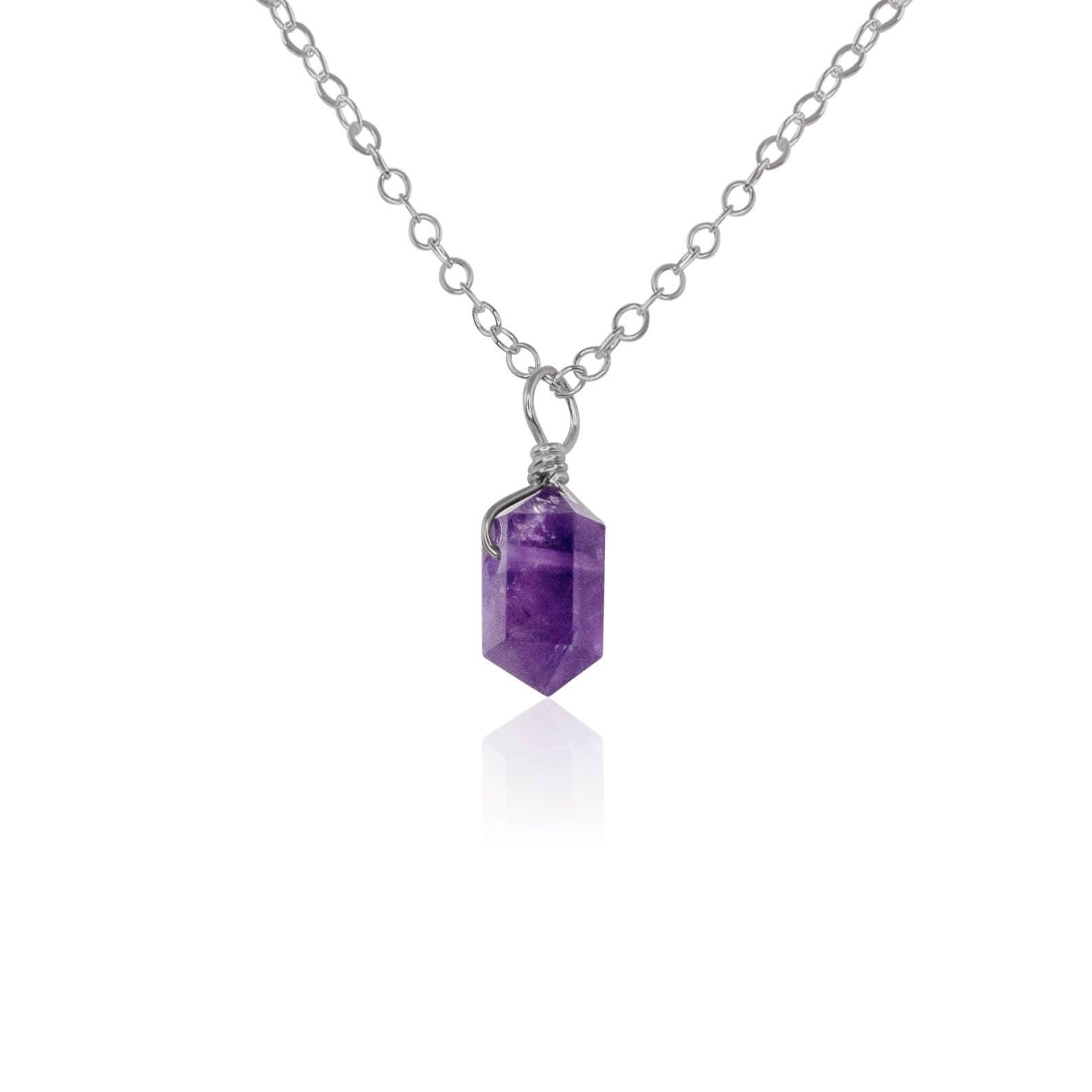 Amethyst Mini Double Terminated Crystal Point Pendant Necklace - Amethyst Mini Double Terminated Crystal Point Pendant Necklace - Stainless Steel / Cable - Luna Tide Handmade Crystal Jewellery