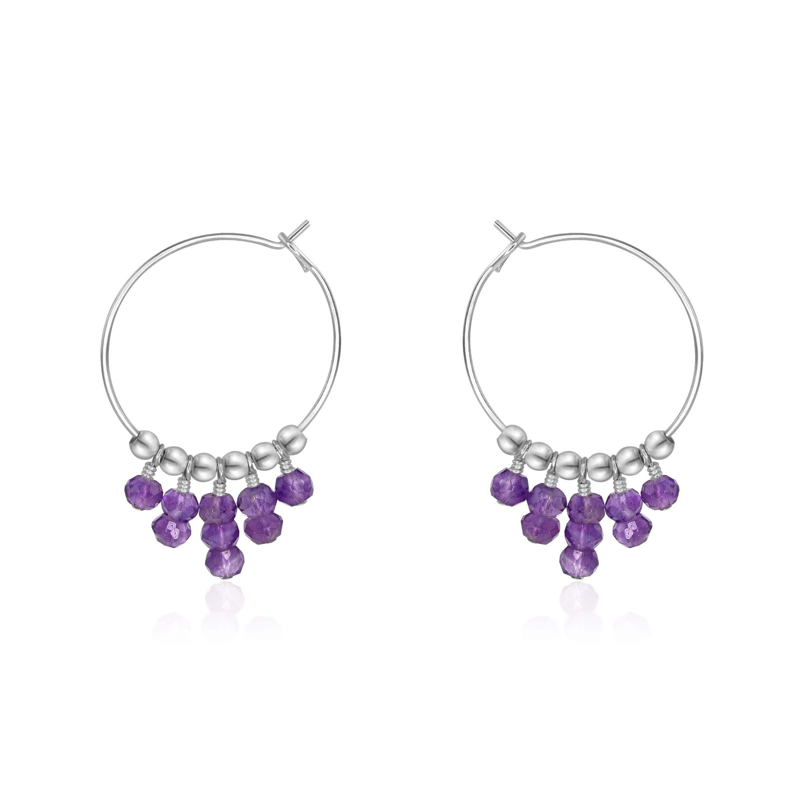 Amethyst Statement Hoop Earrings - Amethyst Statement Hoop Earrings - Sterling Silver - Luna Tide Handmade Crystal Jewellery