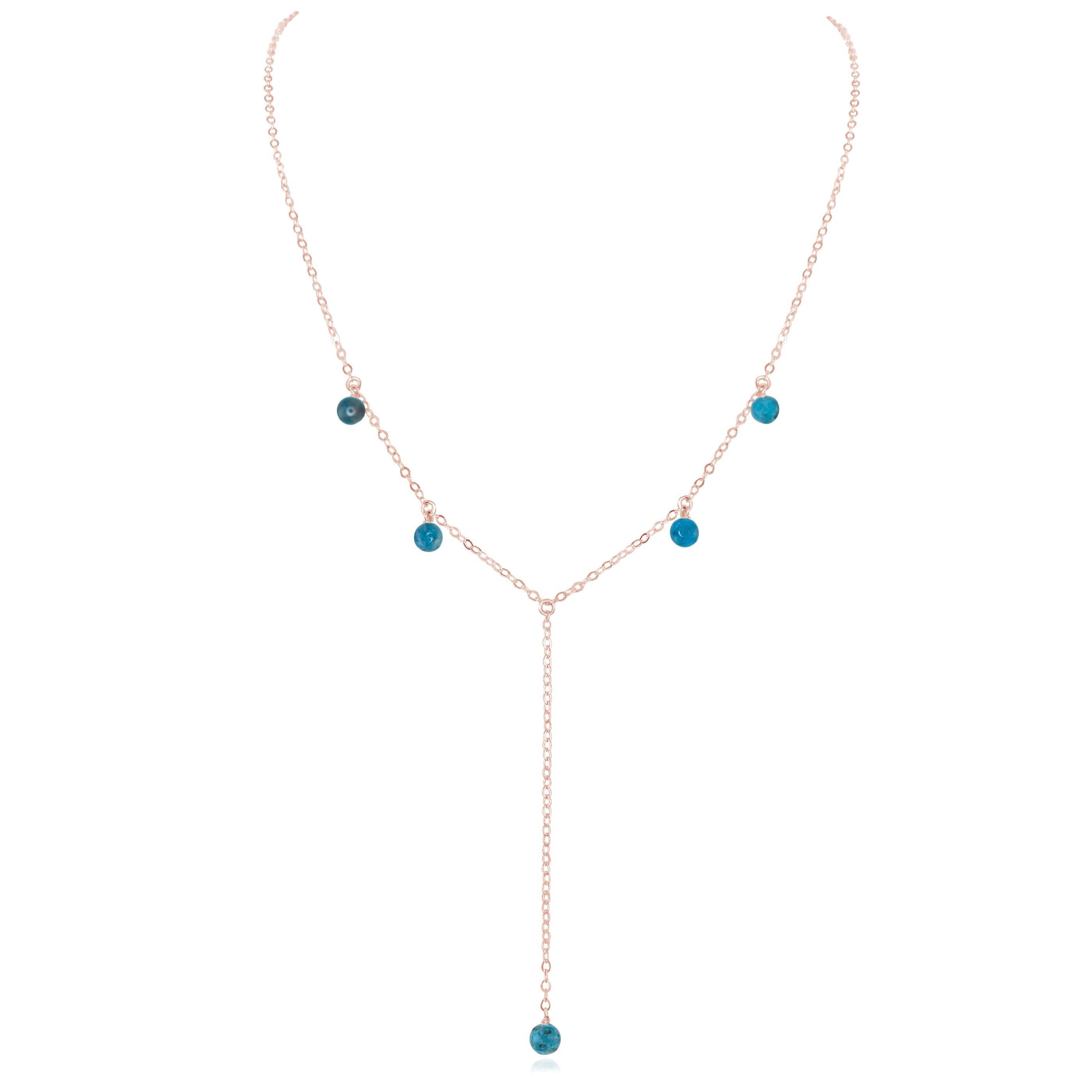 Apatite Boho Lariat Necklace - Apatite Boho Lariat Necklace - 14k Rose Gold Fill - Luna Tide Handmade Crystal Jewellery