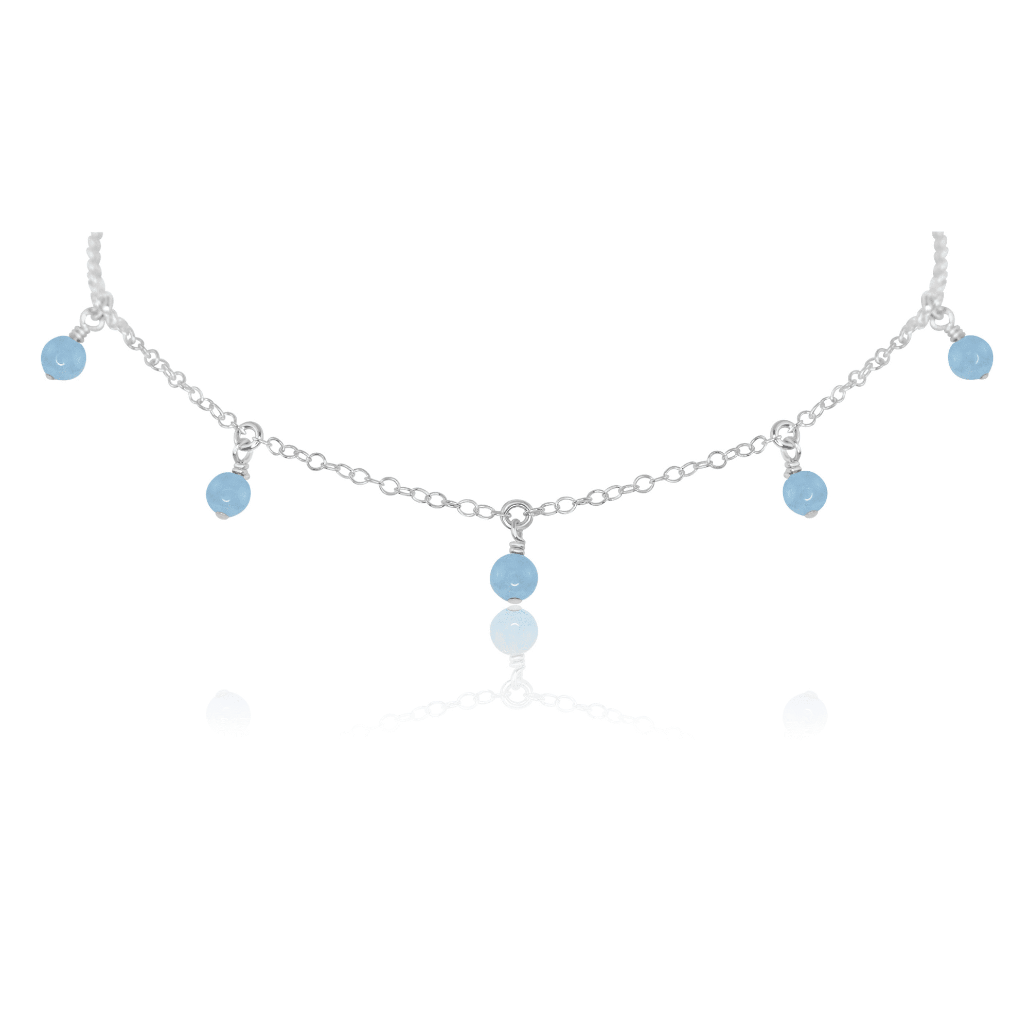 Aquamarine Bead Drop Choker - Aquamarine Bead Drop Choker - Sterling Silver - Luna Tide Handmade Crystal Jewellery