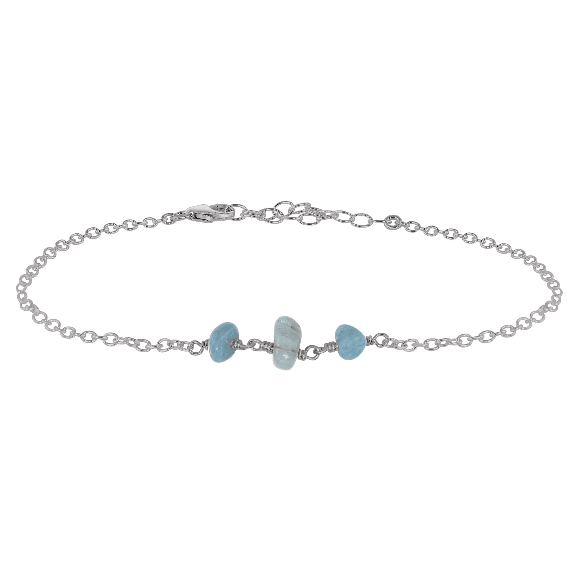 Aquamarine Beaded Chain Anklet - Aquamarine Beaded Chain Anklet - Stainless Steel - Luna Tide Handmade Crystal Jewellery