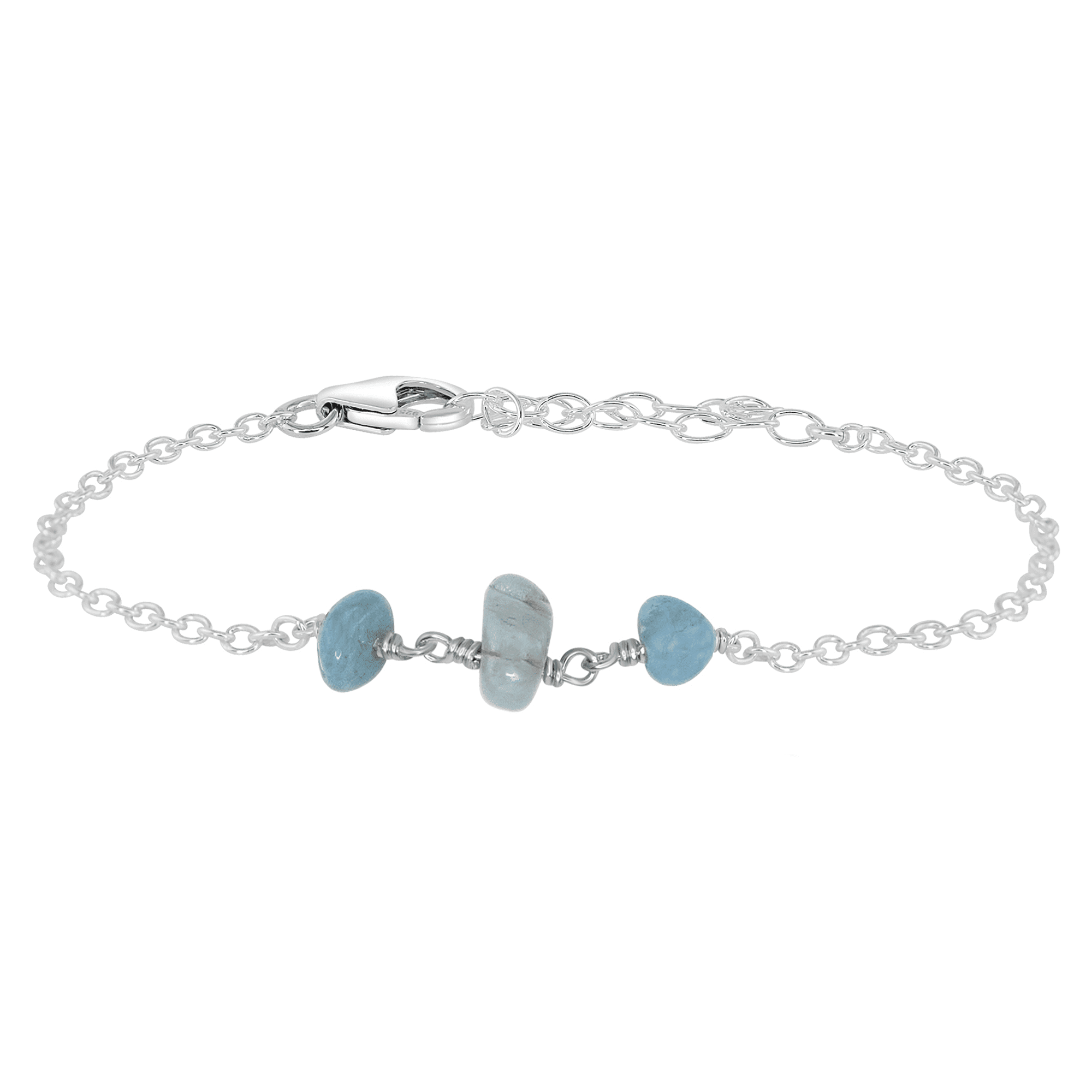 Aquamarine Beaded Chain Bracelet - Aquamarine Beaded Chain Bracelet - Sterling Silver - Luna Tide Handmade Crystal Jewellery