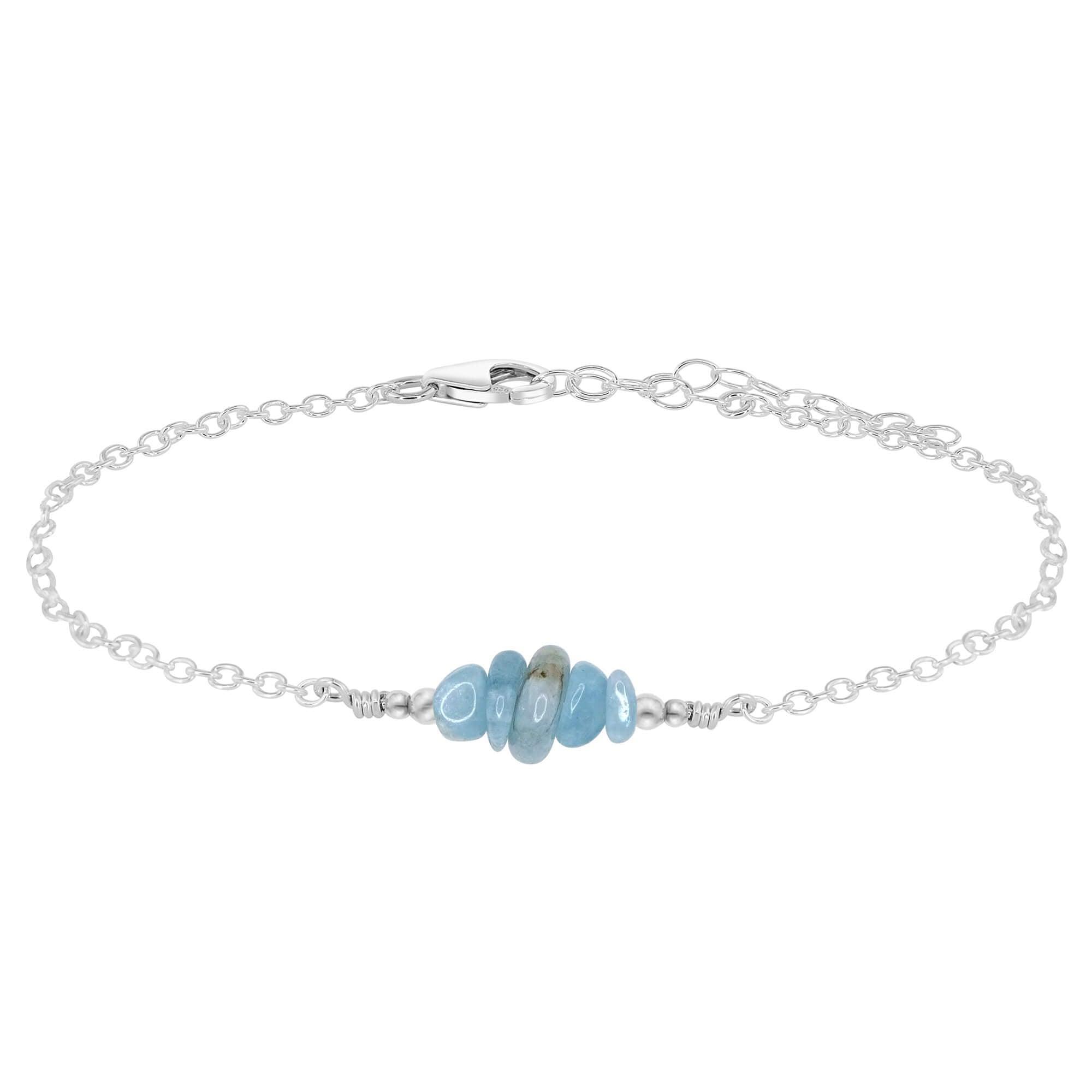 Aquamarine Chip Bead Bar Anklet - Aquamarine Chip Bead Bar Anklet - Sterling Silver - Luna Tide Handmade Crystal Jewellery