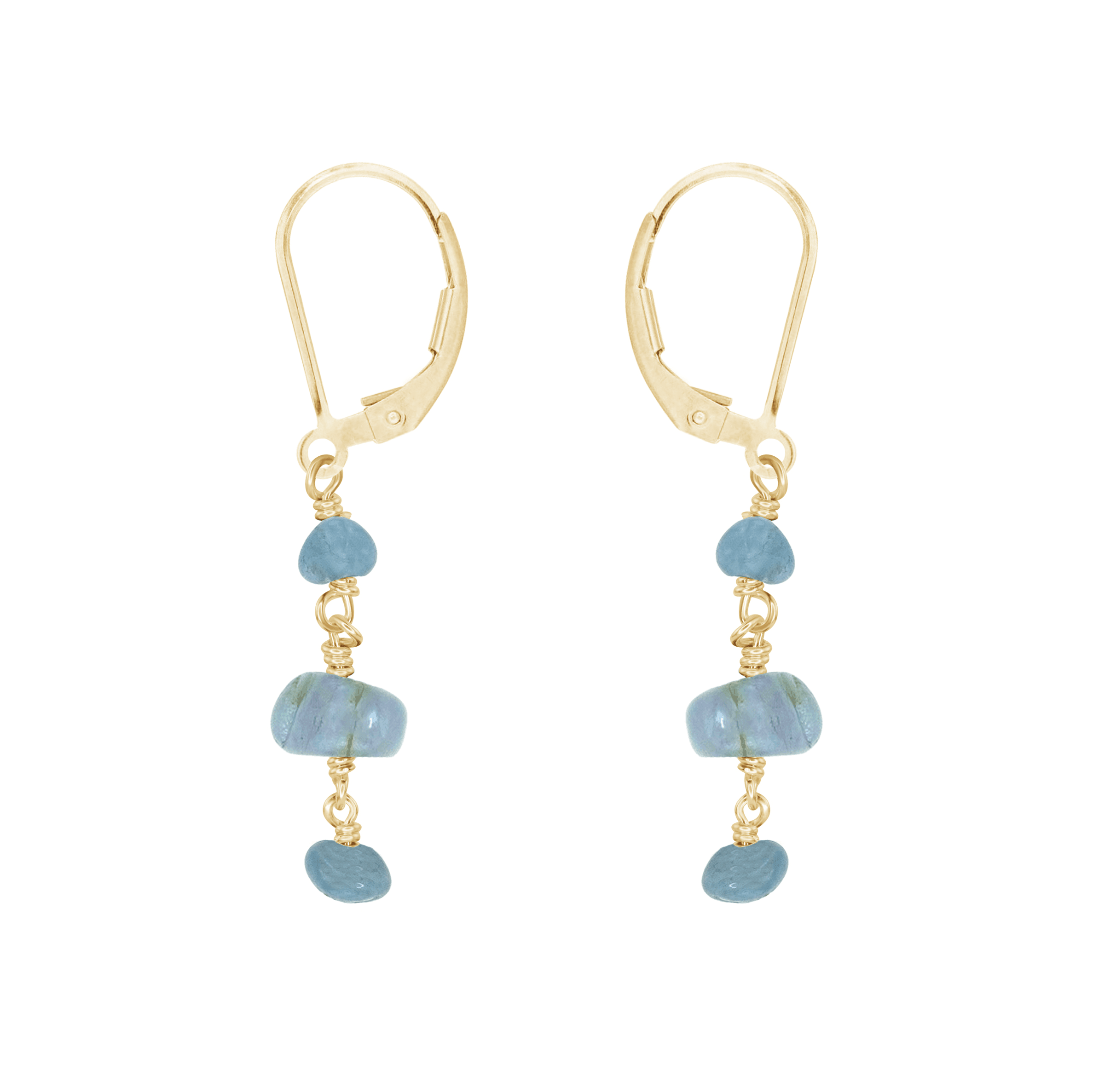 Aquamarine Crystal Beaded Chain Dangle Leverback Earrings - Aquamarine Crystal Beaded Chain Dangle Leverback Earrings - 14k Gold Fill - Luna Tide Handmade Crystal Jewellery