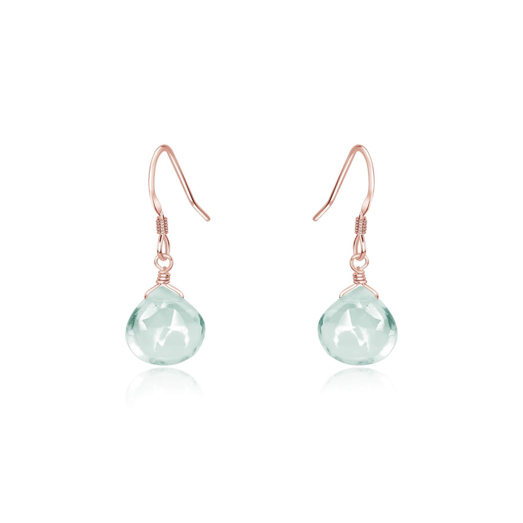 Aquamarine Gemstone Teardrop Dangle Earrings - Aquamarine Gemstone Teardrop Dangle Earrings - 14k Rose Gold Fill - Luna Tide Handmade Crystal Jewellery