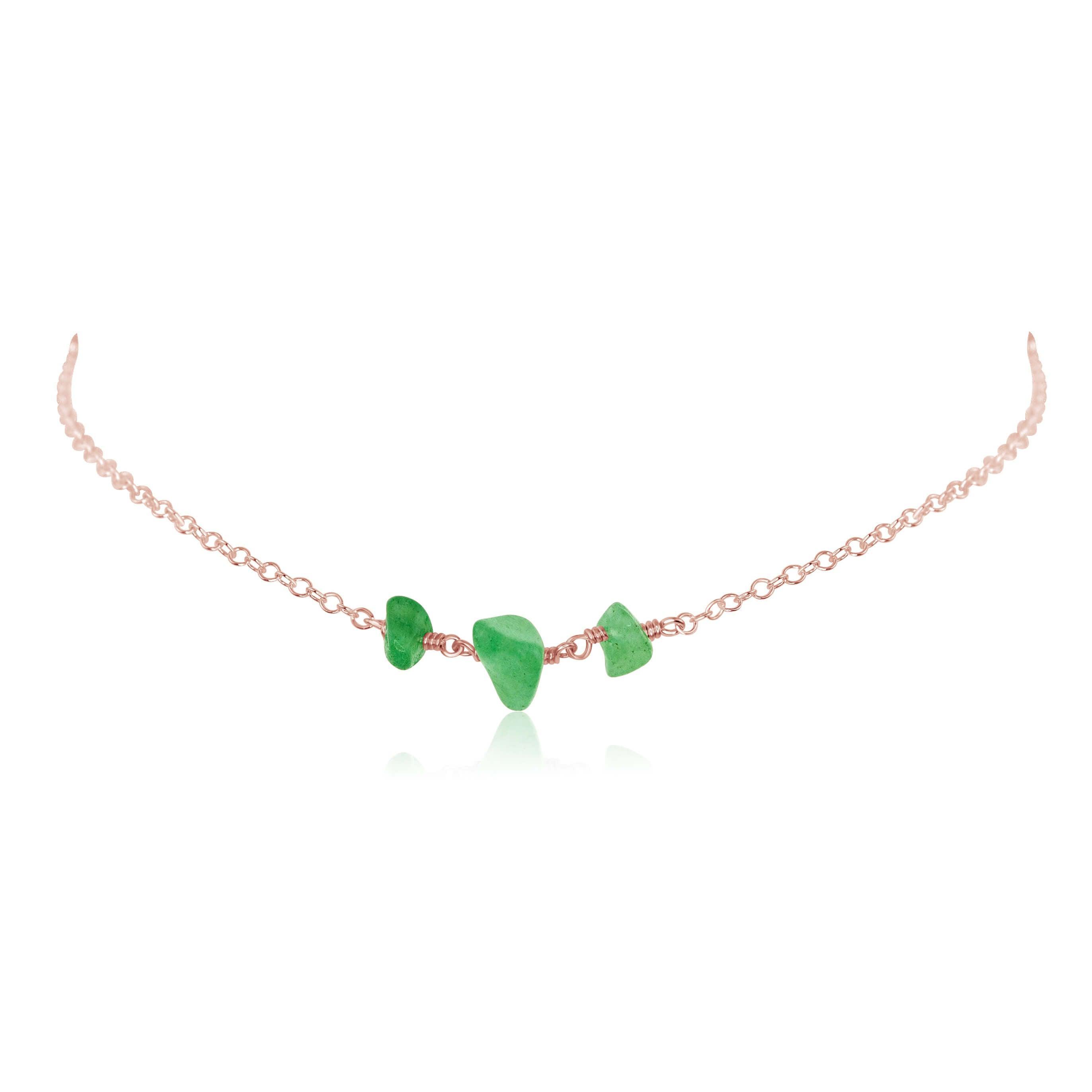 Aventurine Beaded Chain Choker Necklace - Aventurine Beaded Chain Choker Necklace - 14k Rose Gold Fill - Luna Tide Handmade Crystal Jewellery